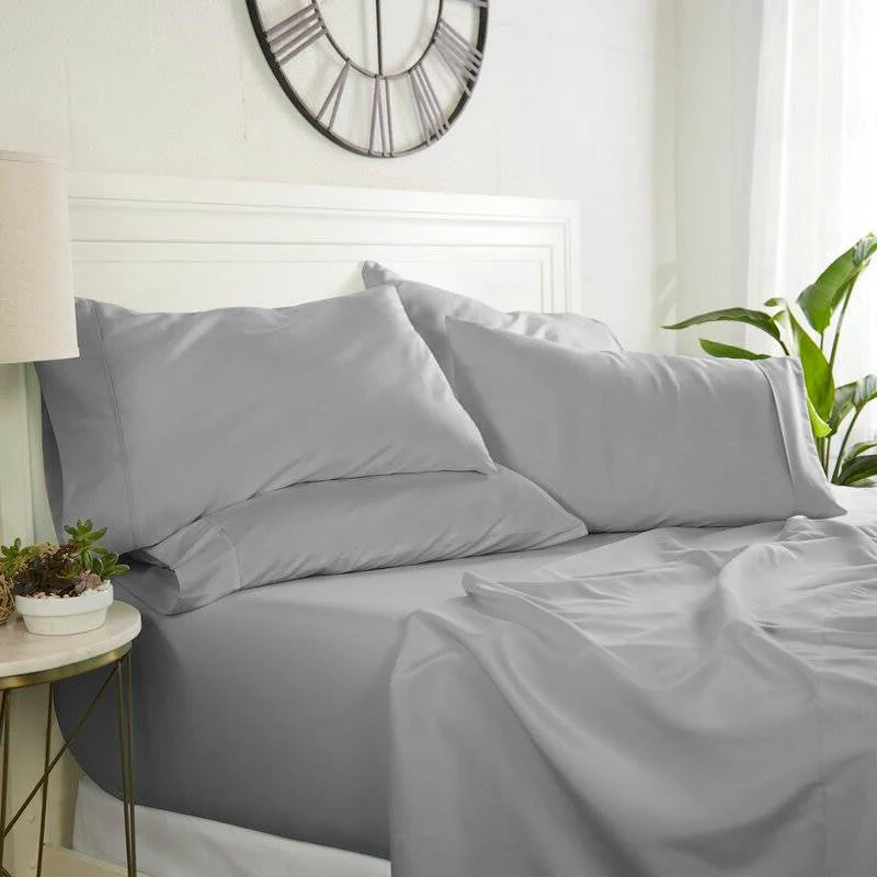 Twin XL size 4 Piece Grey Wrinkle Resistant Microfiber Polyester Sheet Set - Image 2
