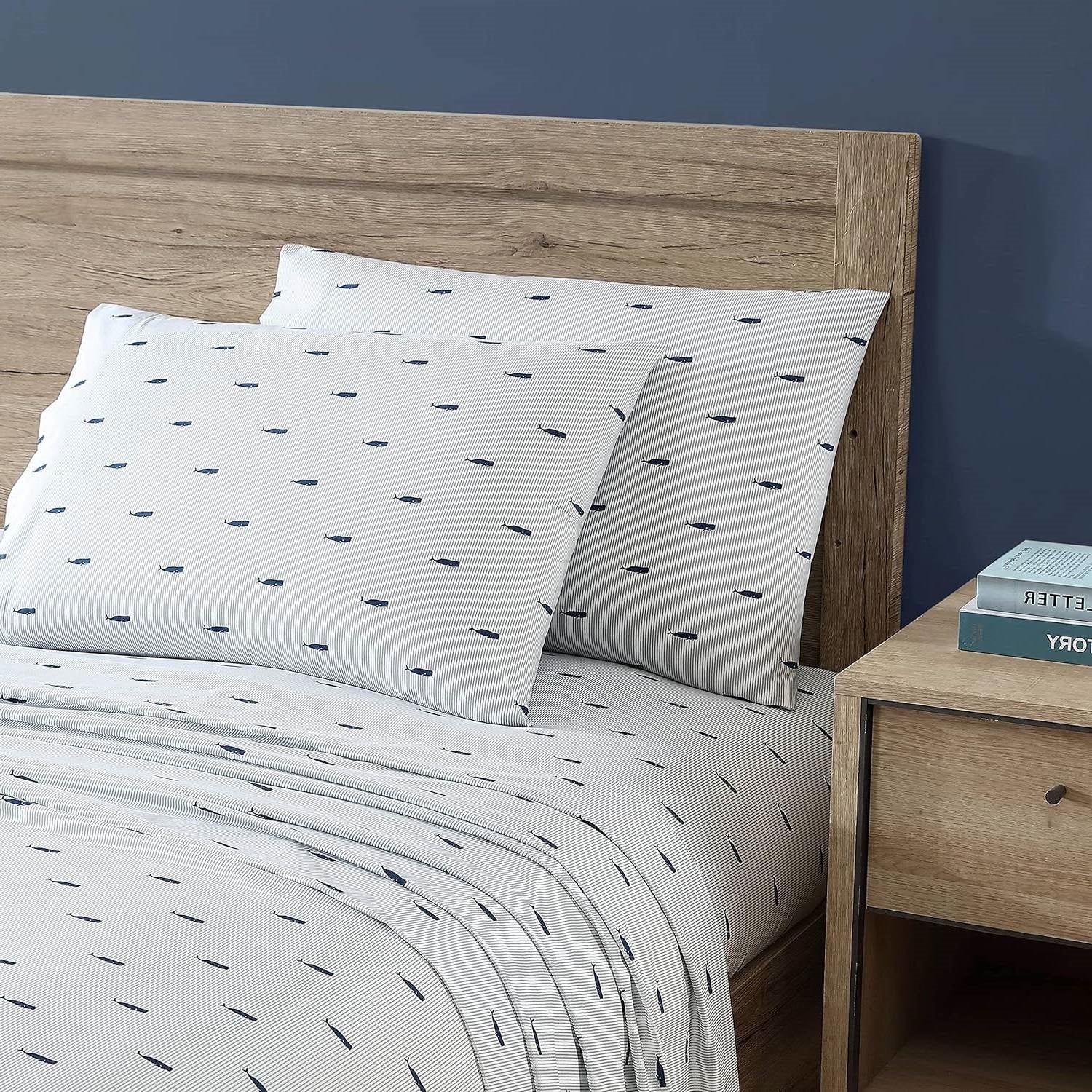 Twin XL size Coastal Beach 100-Percent Cotton Navy Blue White Stripe Sheet Set - Image 4