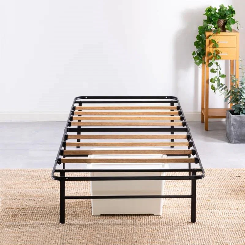 Twin XL size Metal Bed Frame with Bamboo Wood Slats - Image 2
