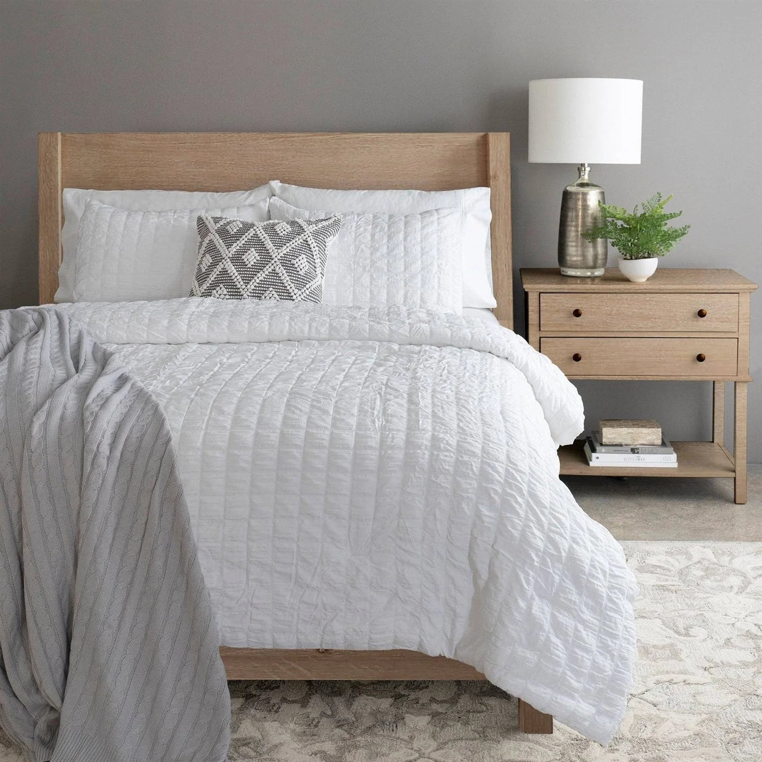 Twin/XL Size Microfiber Crinkled Texture 2 Piece Comforter Set White - Image 4
