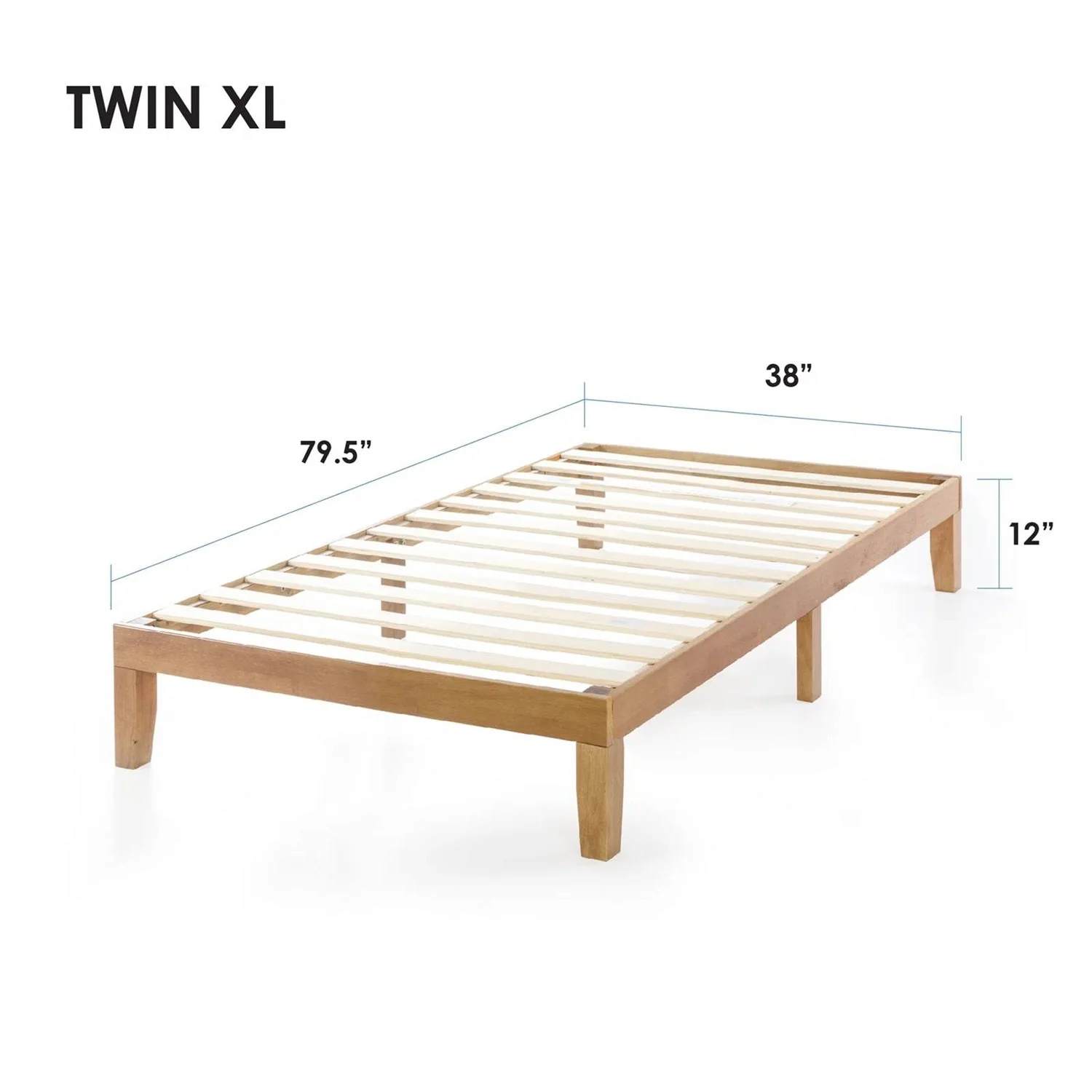 Twin XL size Solid Wood Platform Bed Frame in Natural Wooden Finish - Image 5