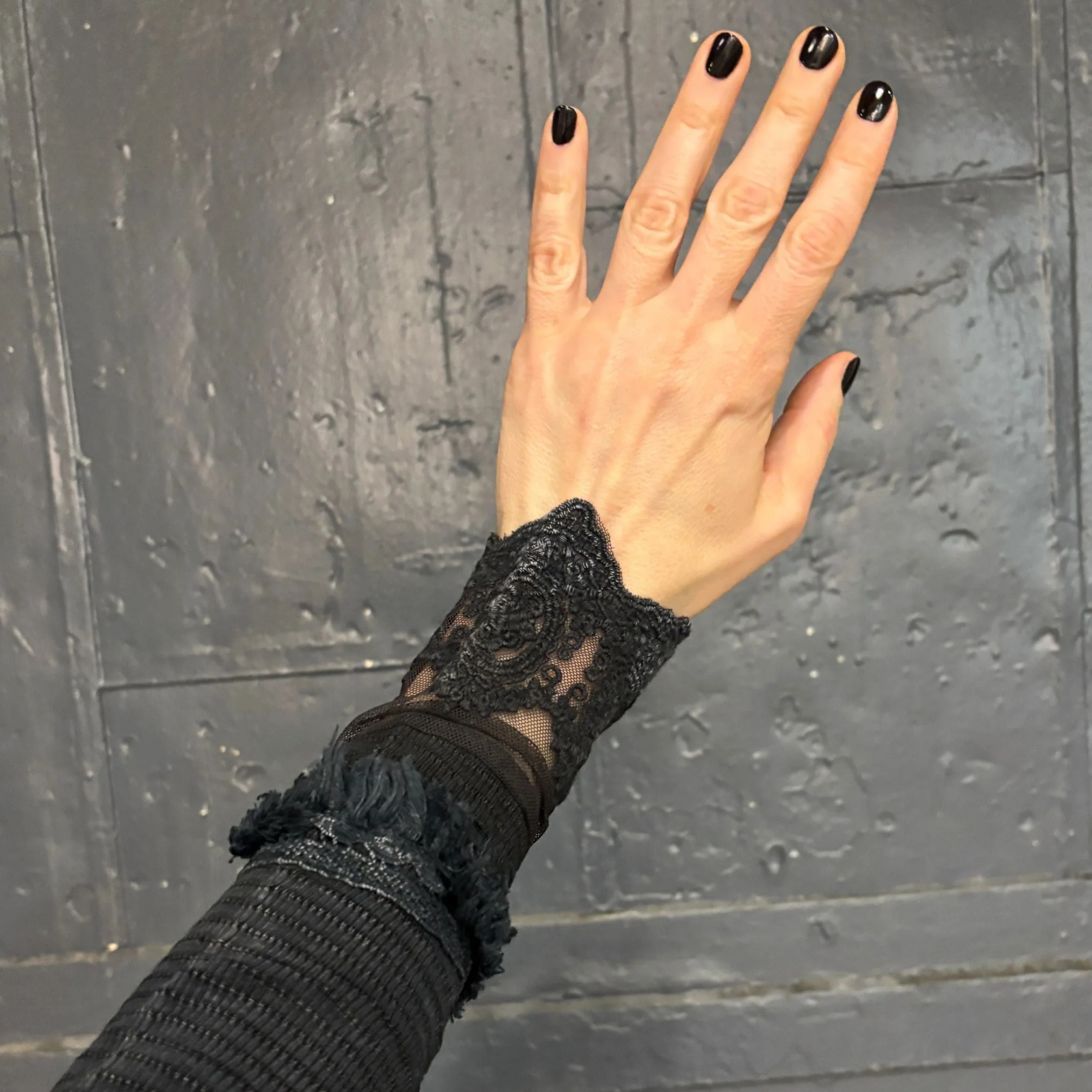 Ultimate '90s Princess Grunge Waffle Dress in Black with Lace Mesh Sleeve Detail | Y2K Mall Goth Long Sleeve Fall Winter Dress [SM-XL] - Image 16