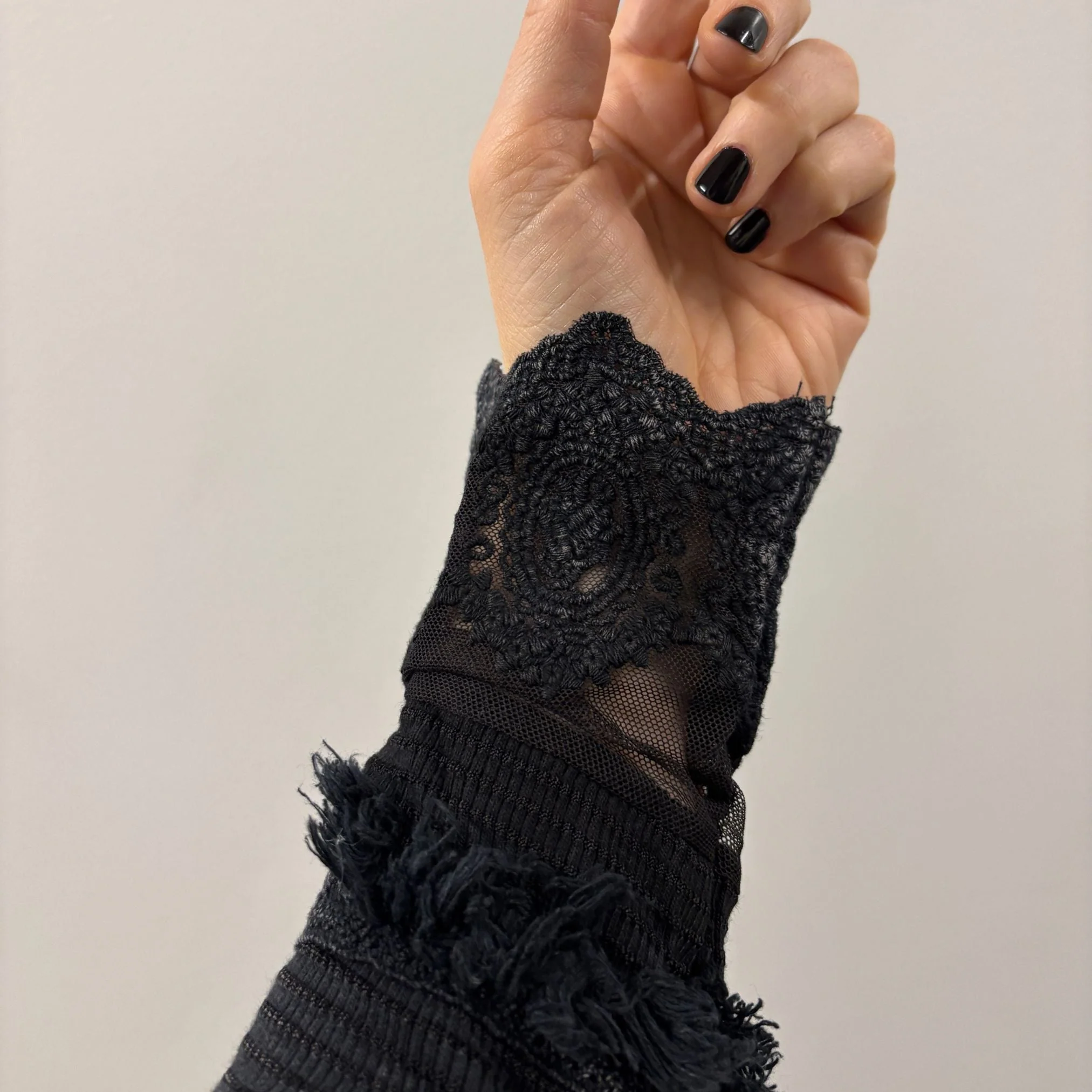 Ultimate '90s Princess Grunge Waffle Dress in Black with Lace Mesh Sleeve Detail | Y2K Mall Goth Long Sleeve Fall Winter Dress [SM-XL] - Image 17
