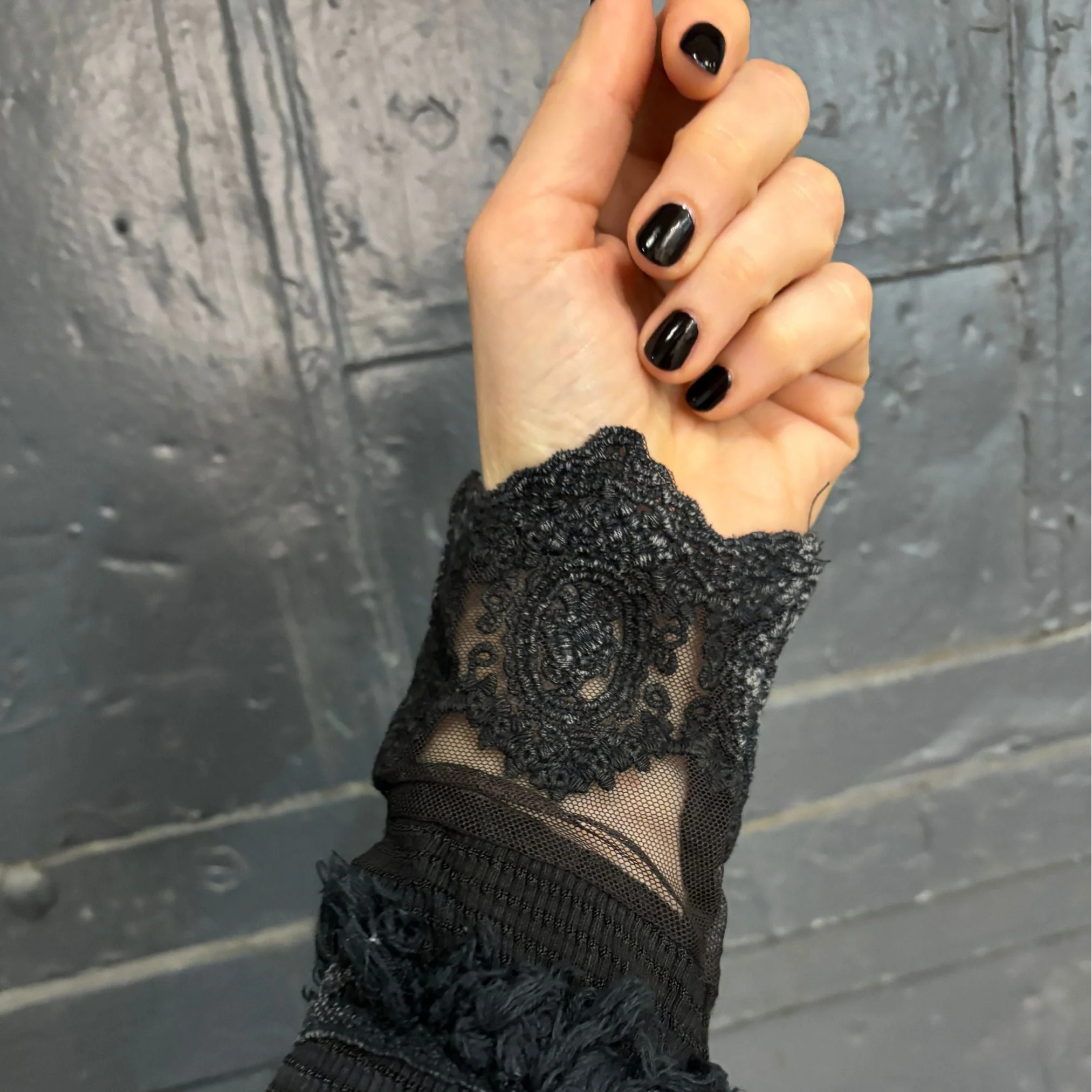 Ultimate '90s Princess Grunge Waffle Dress in Black with Lace Mesh Sleeve Detail | Y2K Mall Goth Long Sleeve Fall Winter Dress [SM-XL] - Image 18