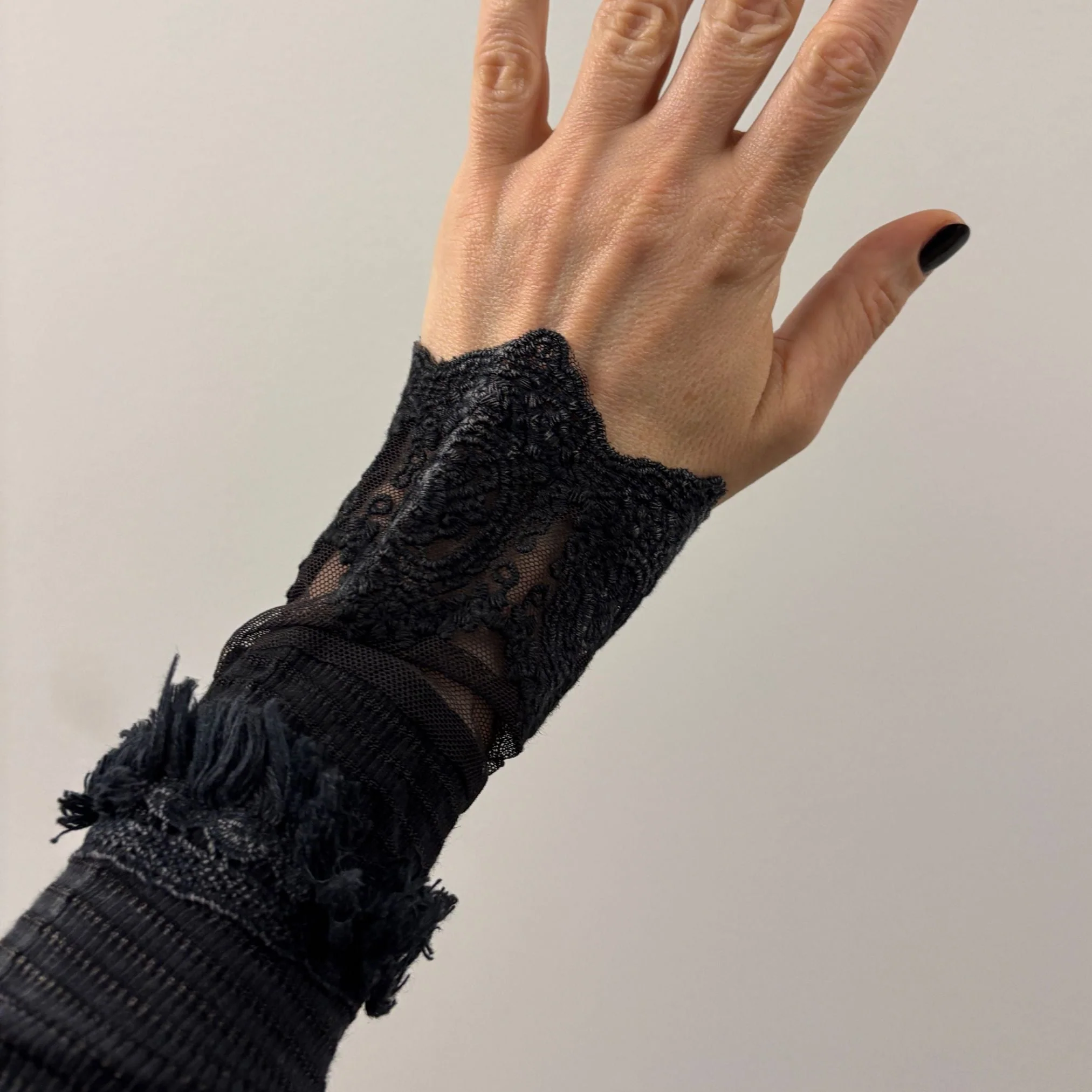 Ultimate '90s Princess Grunge Waffle Dress in Black with Lace Mesh Sleeve Detail | Y2K Mall Goth Long Sleeve Fall Winter Dress [SM-XL] - Image 20