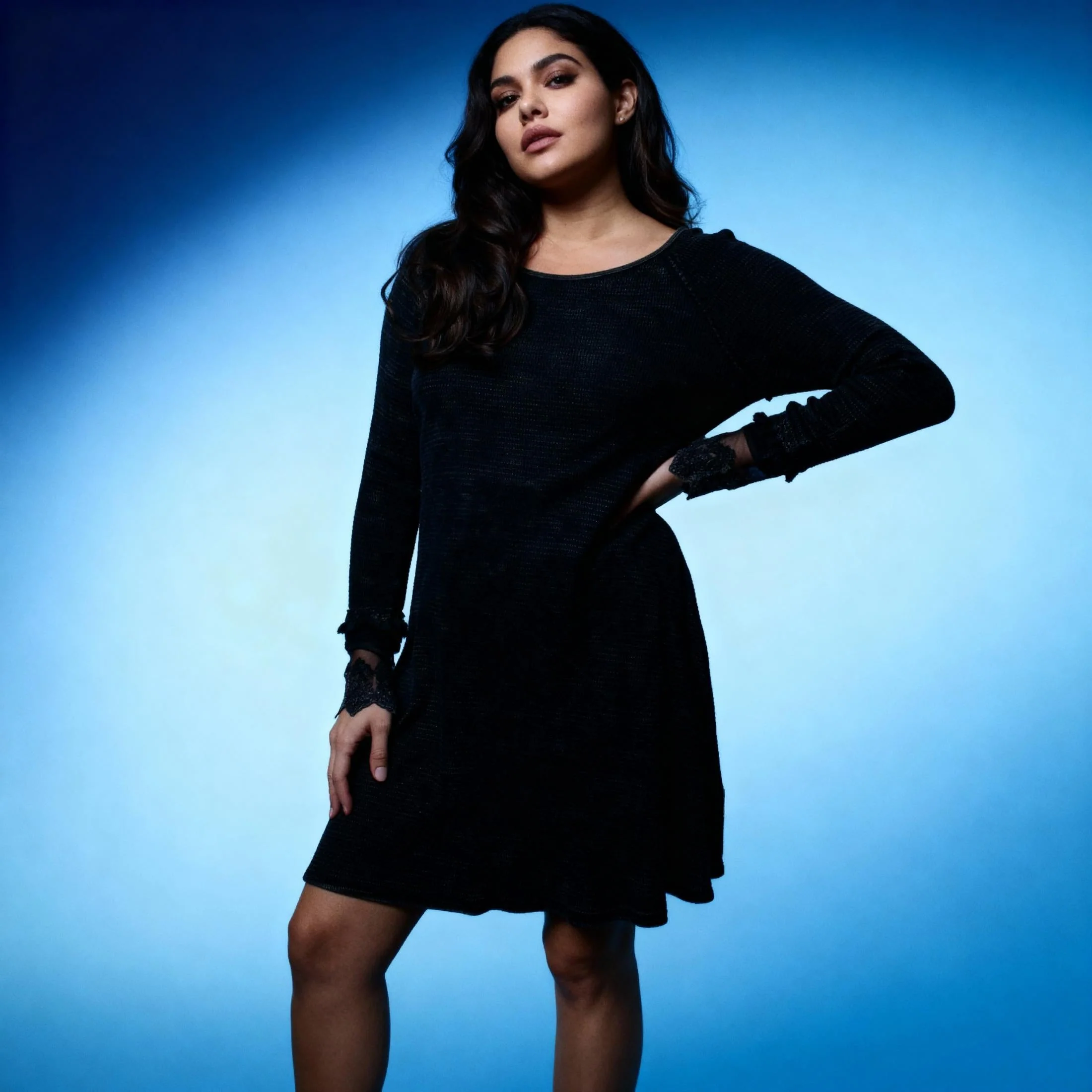 Ultimate '90s Princess Grunge Waffle Dress in Black with Lace Mesh Sleeve Detail | Y2K Mall Goth Long Sleeve Fall Winter Dress [SM-XL] - Image 23