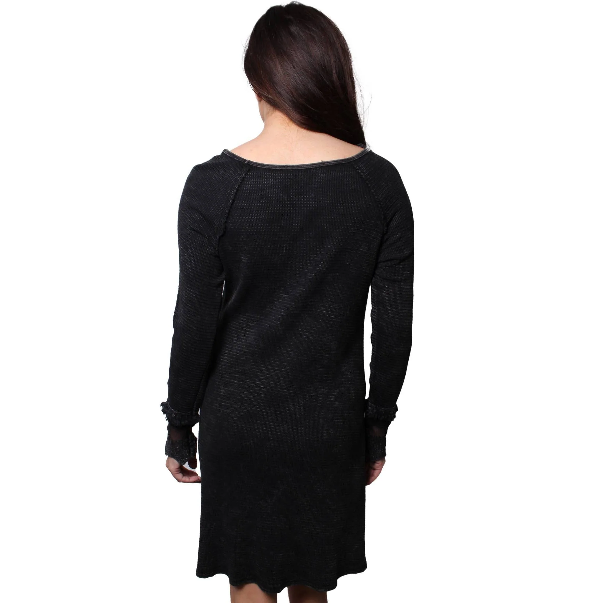Ultimate '90s Princess Grunge Waffle Dress in Black with Lace Mesh Sleeve Detail | Y2K Mall Goth Long Sleeve Fall Winter Dress [SM-XL] - Image 8