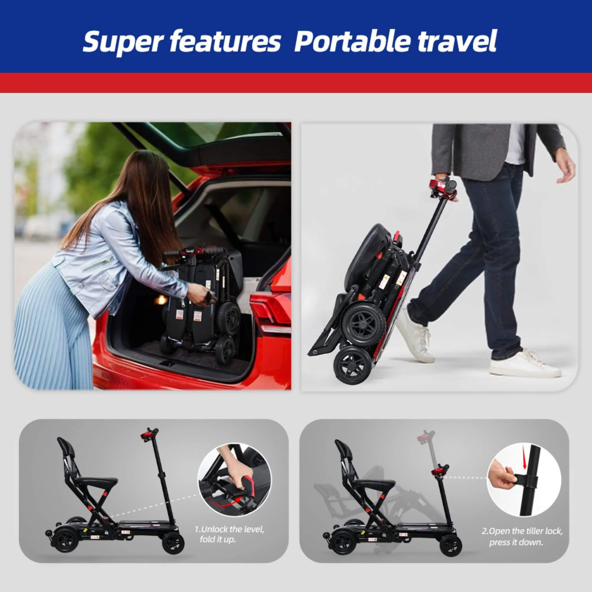 Ultra Lightweight 4-Wheel Folding Mobility Scooter With Remote For Adults And Elderly (SAK58976) - Image 5