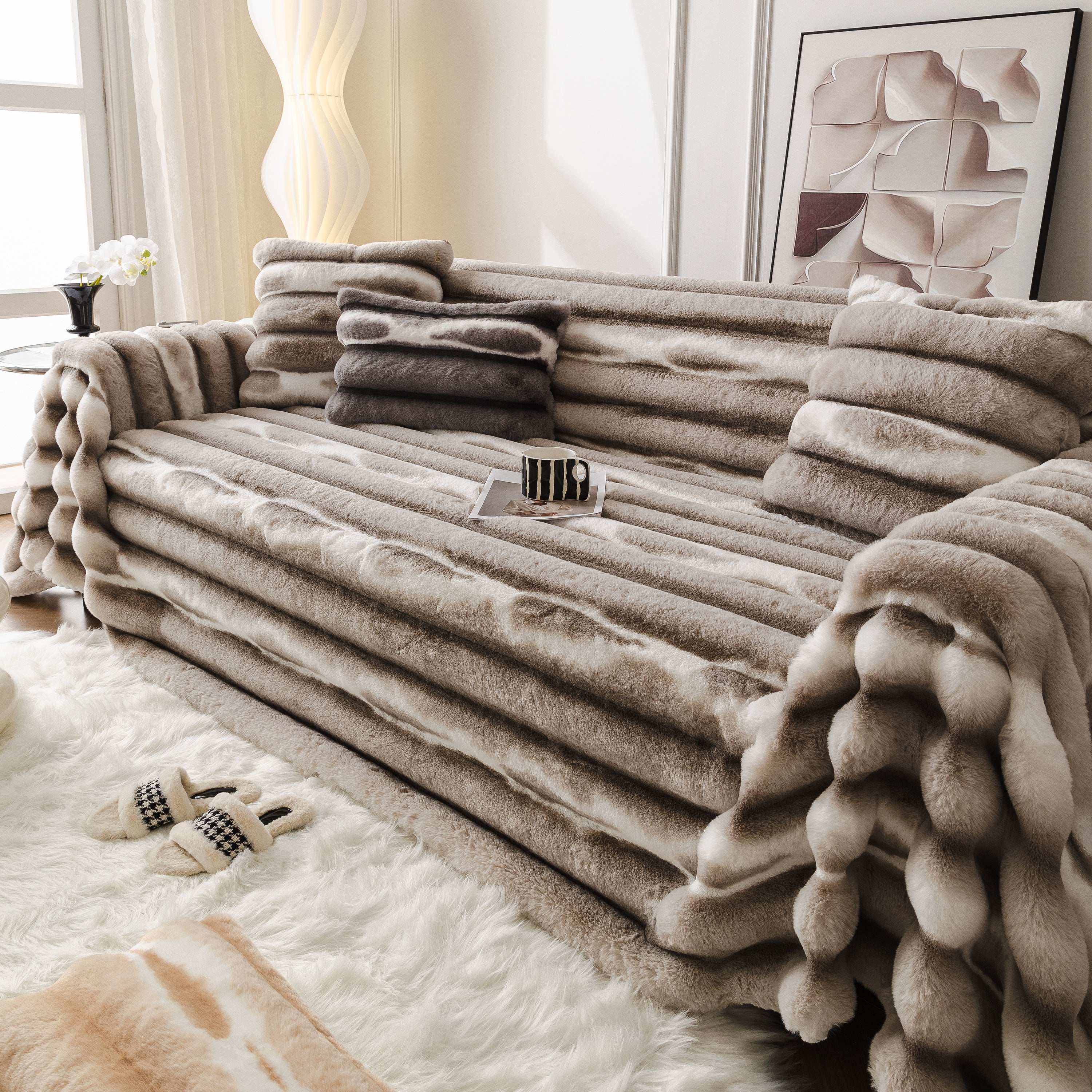 Ultra Soft Faux Fur Couch Cover – Large, Fluffy, and Elegant Sofa Throw Blanket - Image 100
