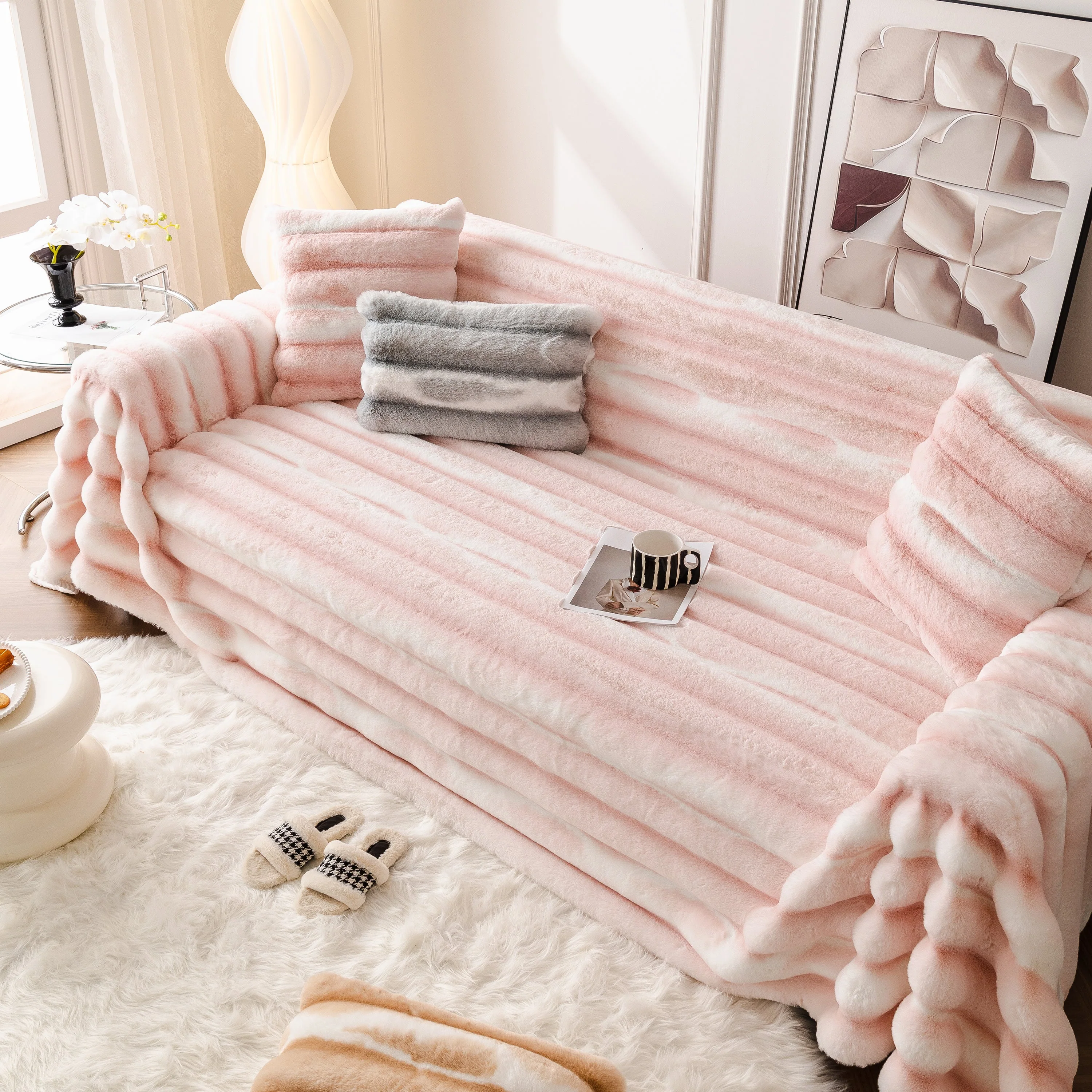Ultra Soft Faux Fur Couch Cover – Large, Fluffy, and Elegant Sofa Throw Blanket - Image 127
