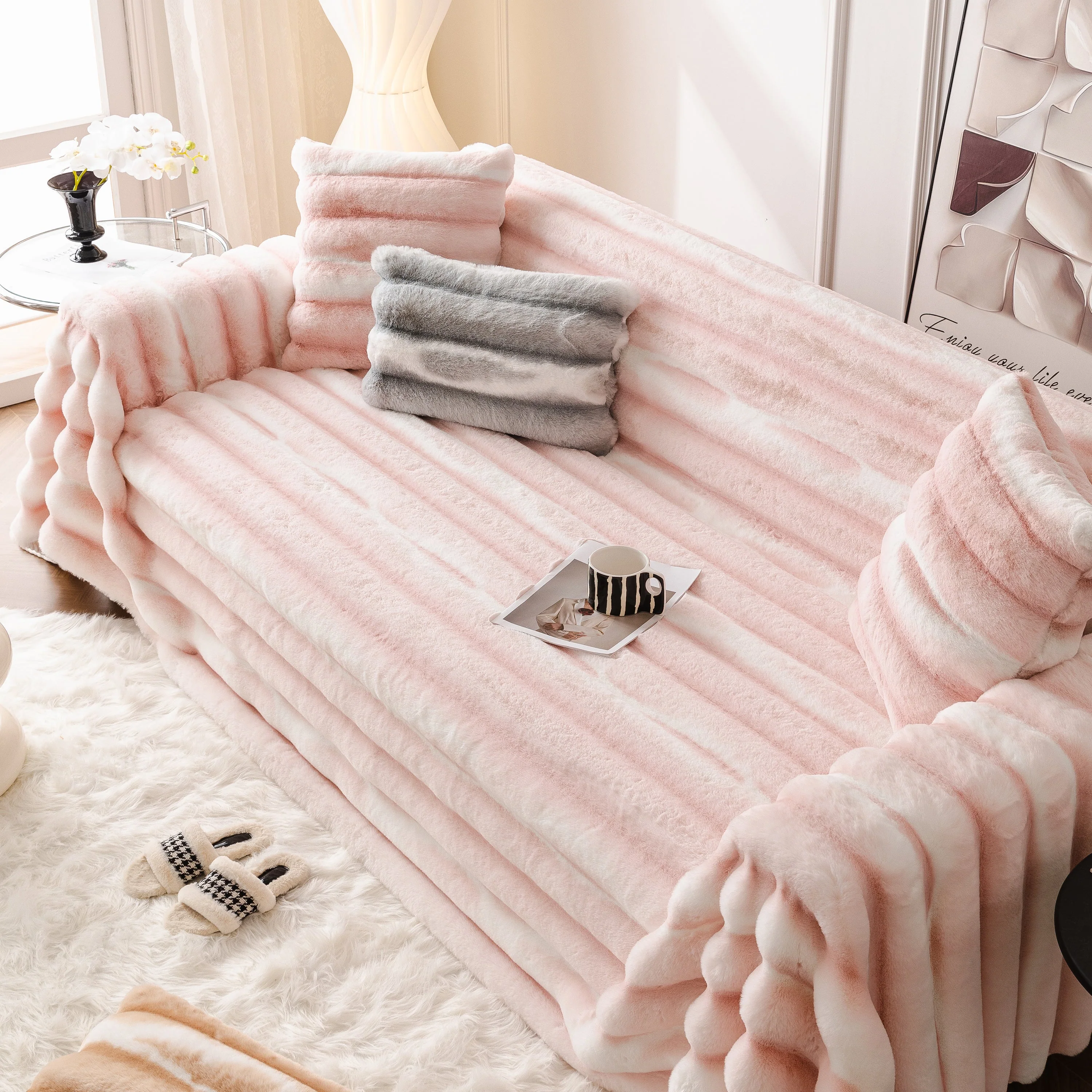 Ultra Soft Faux Fur Couch Cover – Large, Fluffy, and Elegant Sofa Throw Blanket - Image 128