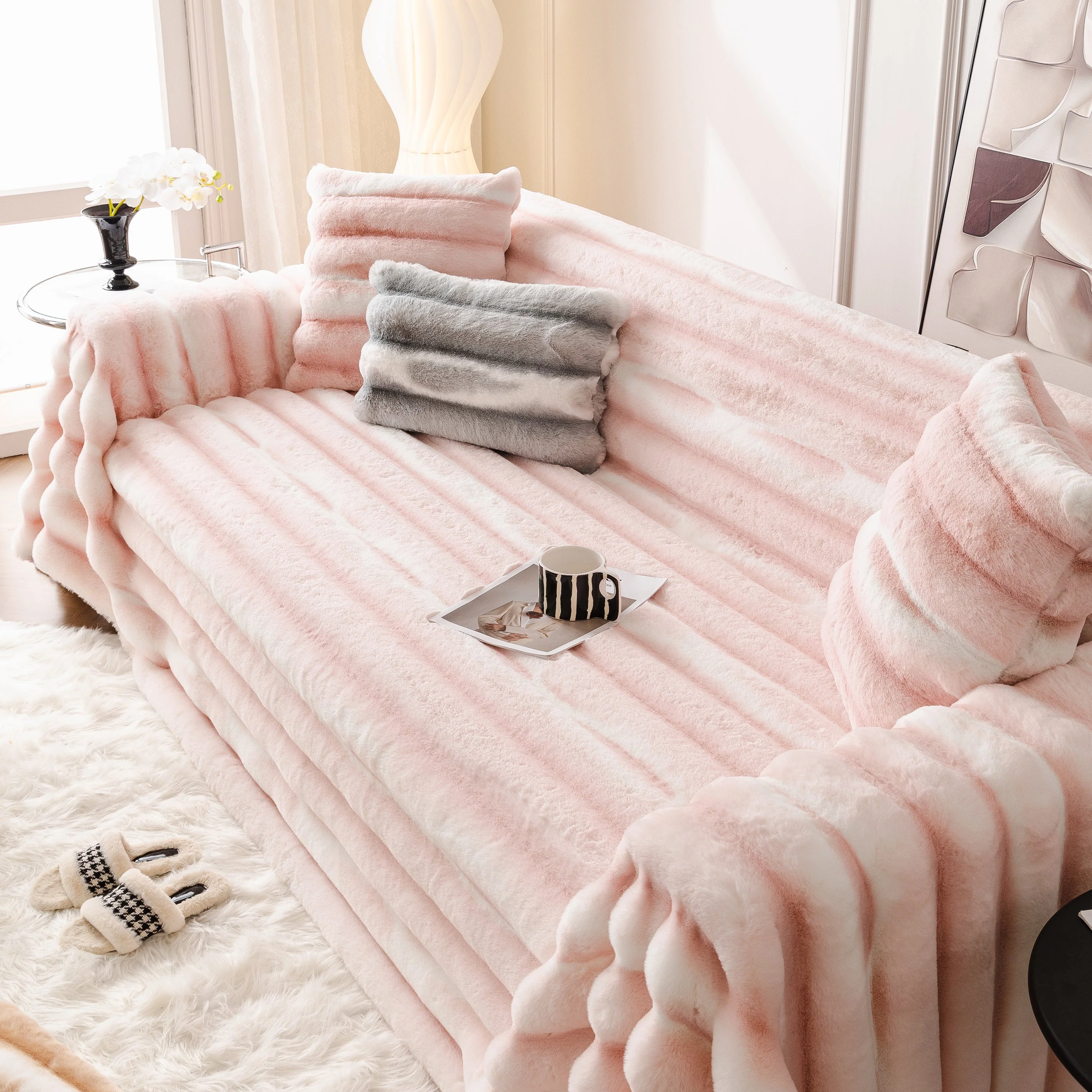 Ultra Soft Faux Fur Couch Cover – Large, Fluffy, and Elegant Sofa Throw Blanket - Image 130