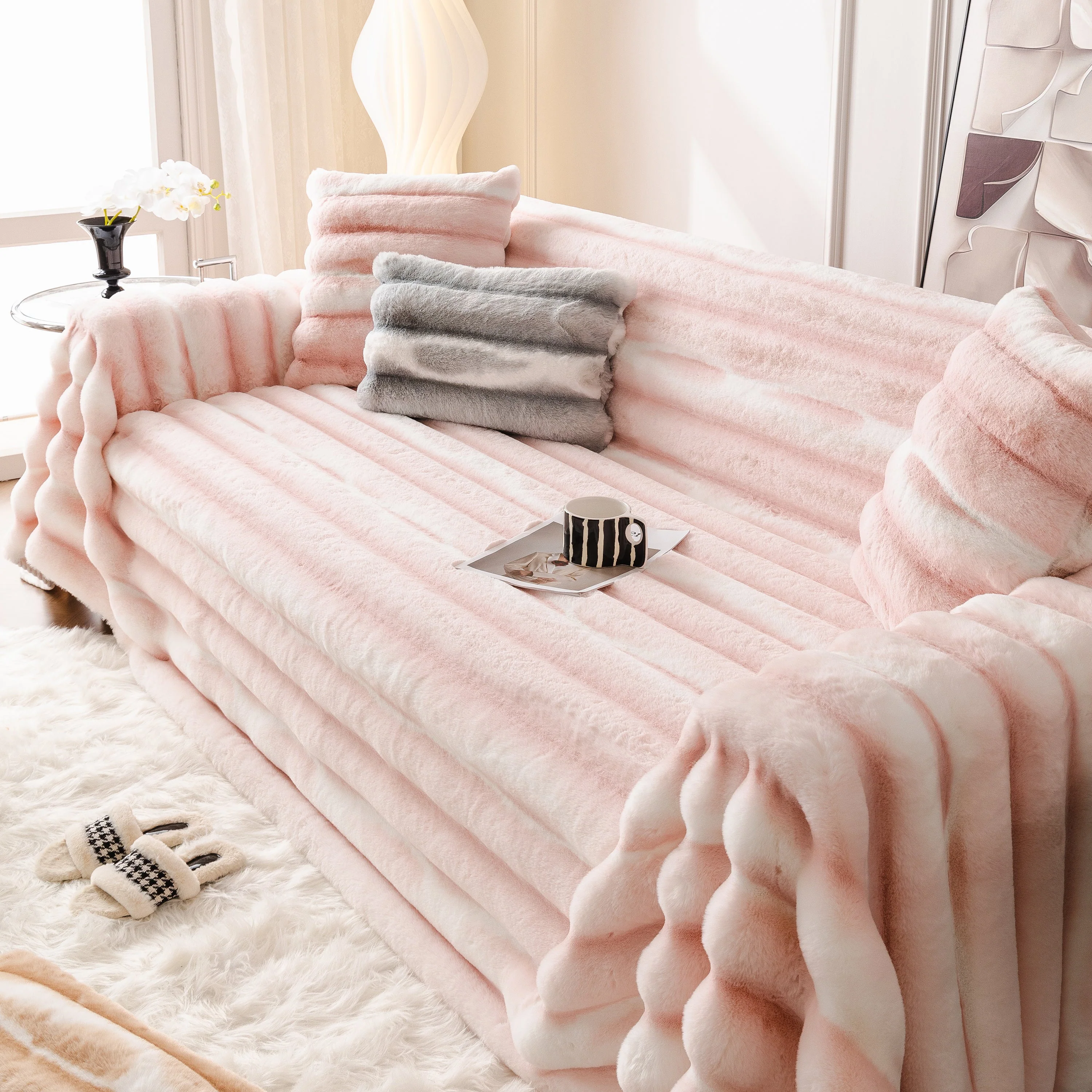 Ultra Soft Faux Fur Couch Cover – Large, Fluffy, and Elegant Sofa Throw Blanket - Image 131
