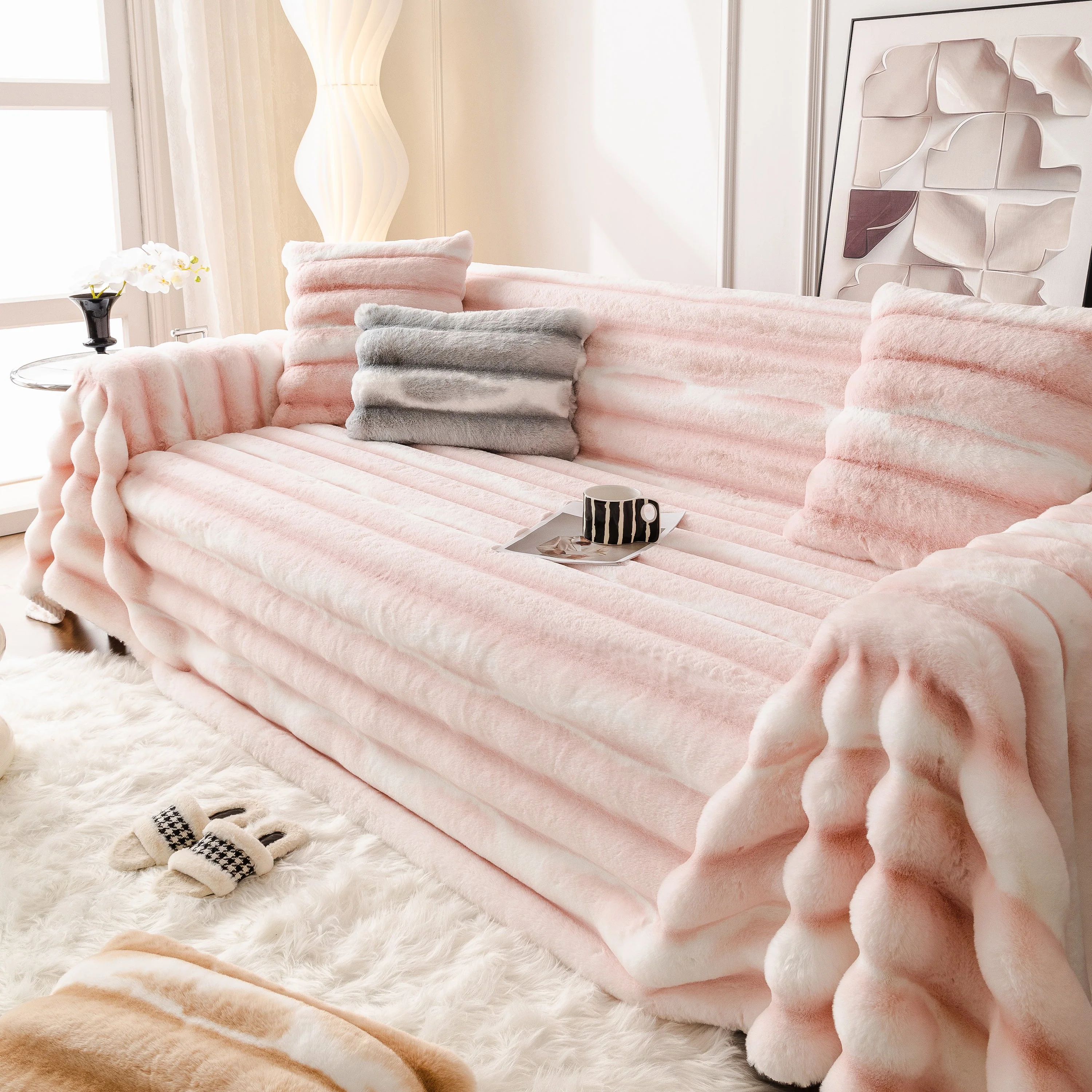 Ultra Soft Faux Fur Couch Cover – Large, Fluffy, and Elegant Sofa Throw Blanket - Image 134