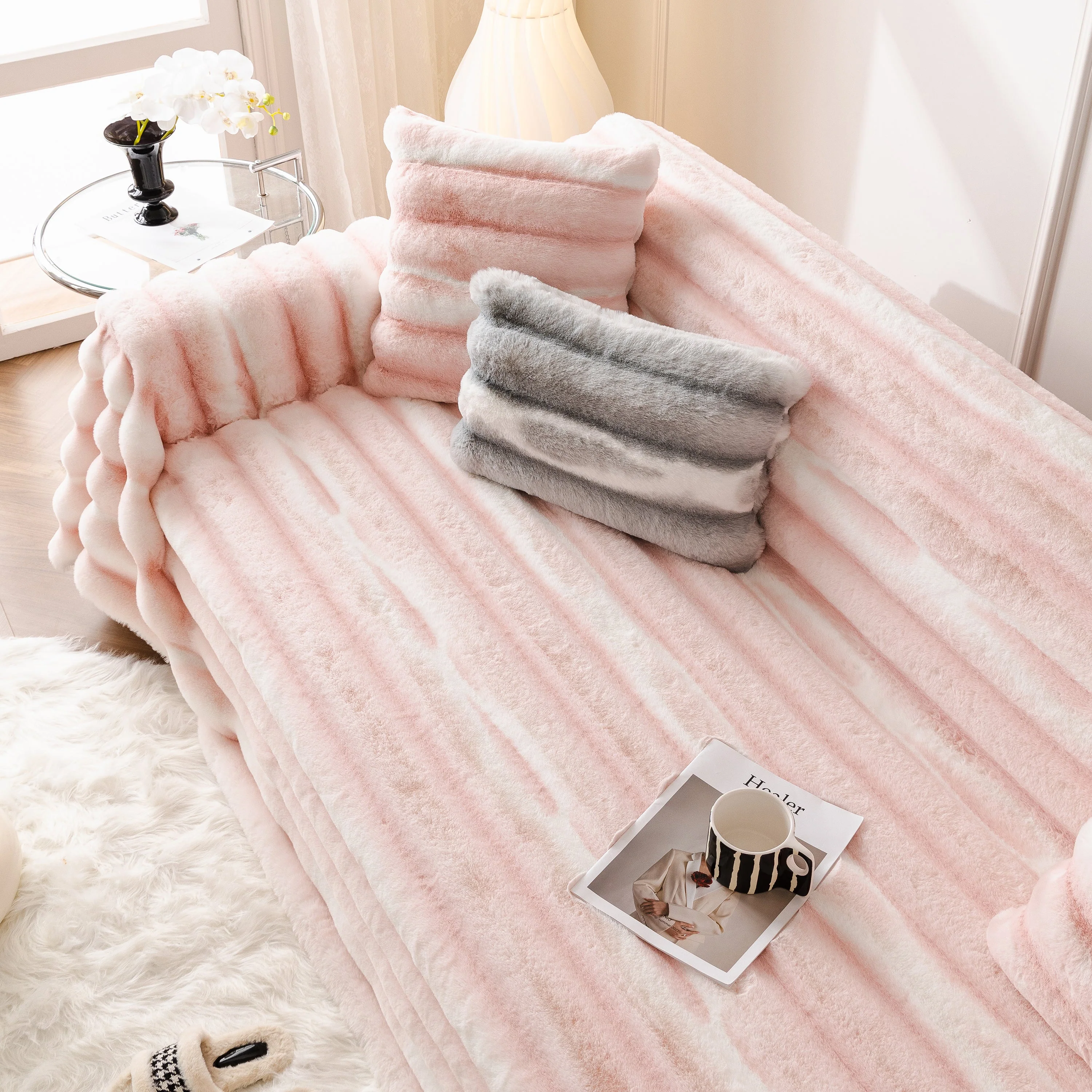 Ultra Soft Faux Fur Couch Cover – Large, Fluffy, and Elegant Sofa Throw Blanket - Image 140