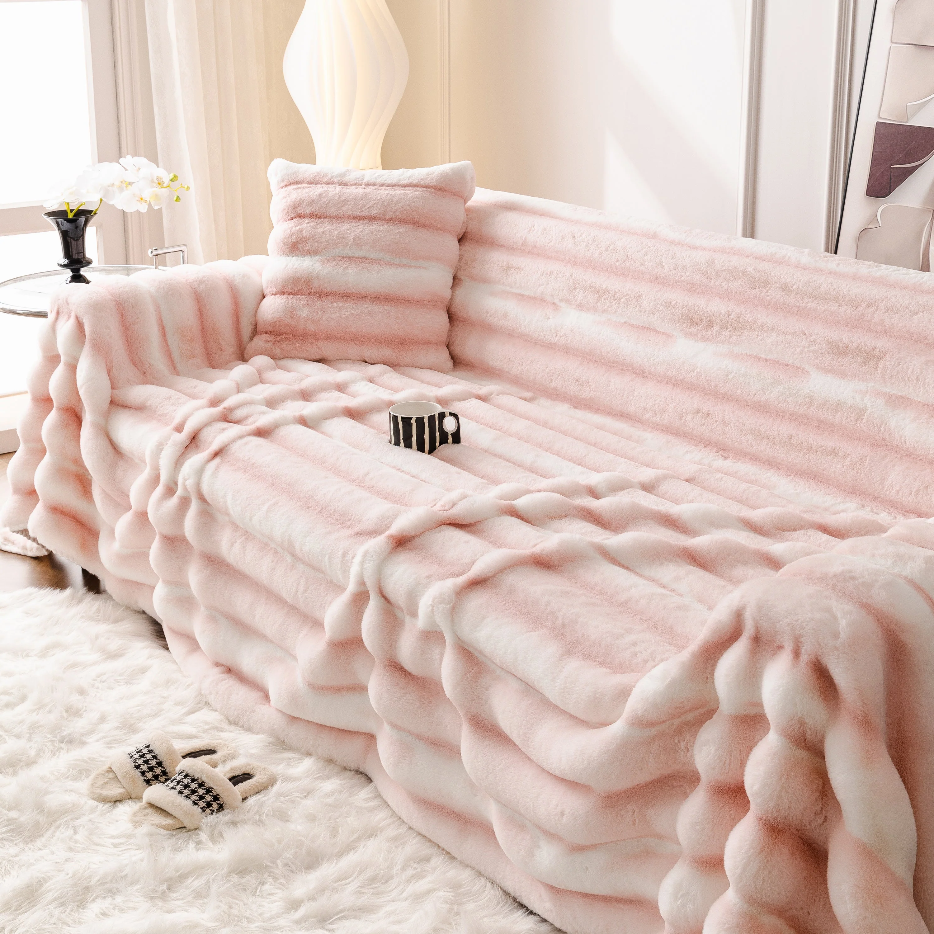 Ultra Soft Faux Fur Couch Cover – Large, Fluffy, and Elegant Sofa Throw Blanket - Image 146