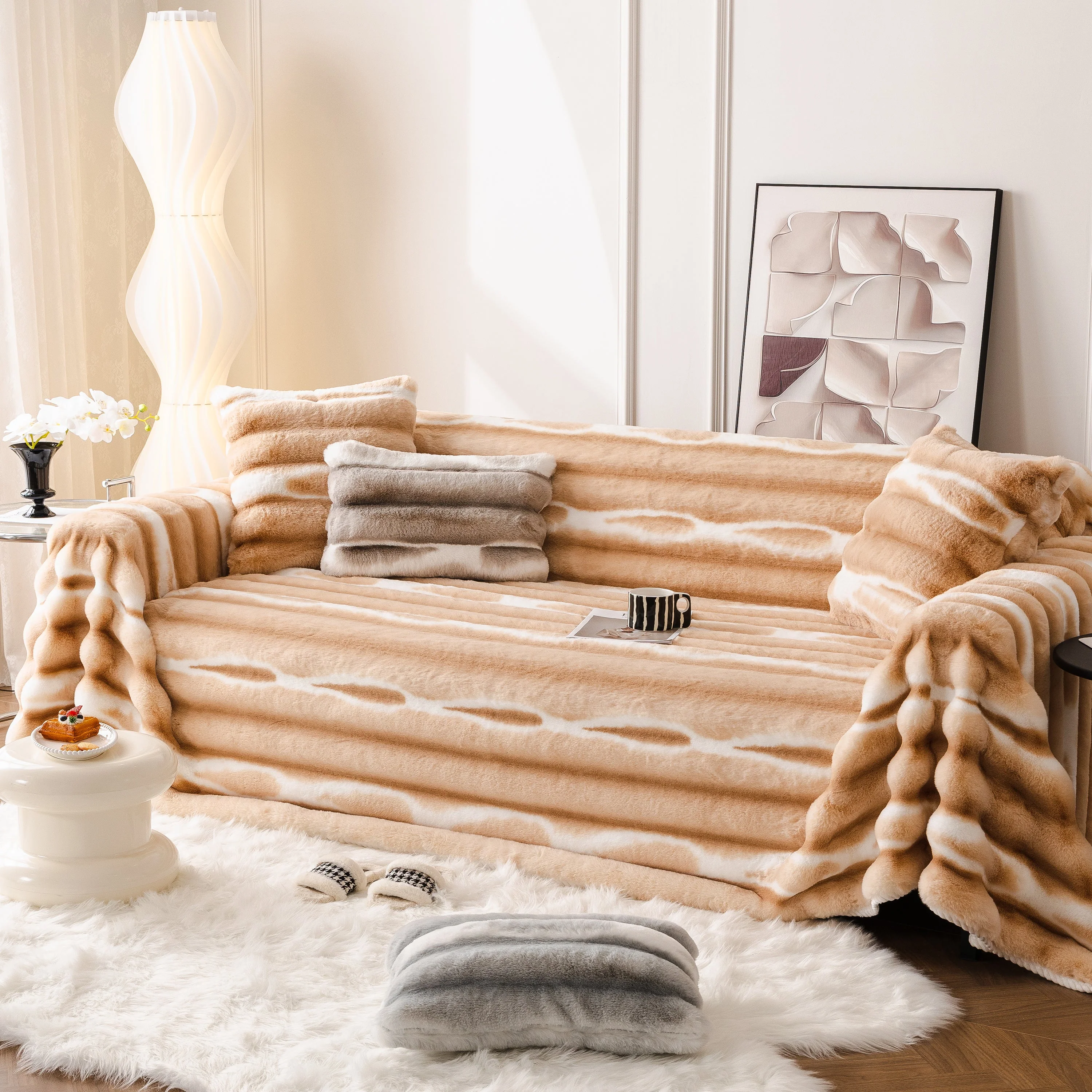 Ultra Soft Faux Fur Couch Cover – Large, Fluffy, and Elegant Sofa Throw Blanket - Image 157