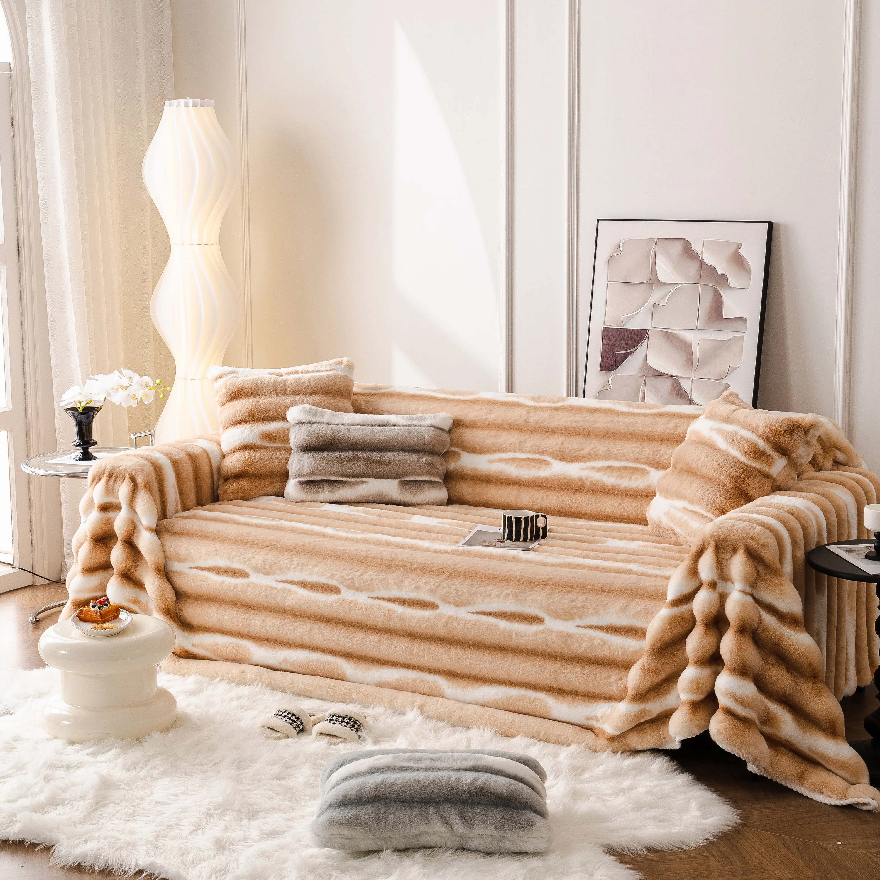 Ultra Soft Faux Fur Couch Cover – Large, Fluffy, and Elegant Sofa Throw Blanket - Image 158