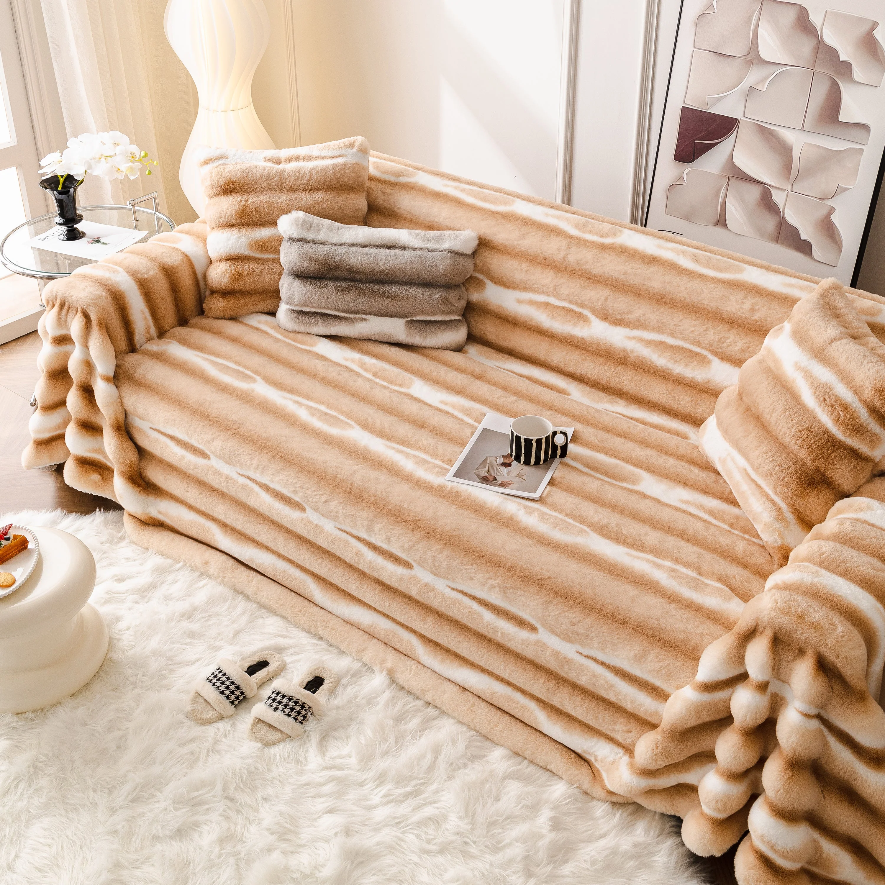 Ultra Soft Faux Fur Couch Cover – Large, Fluffy, and Elegant Sofa Throw Blanket - Image 159