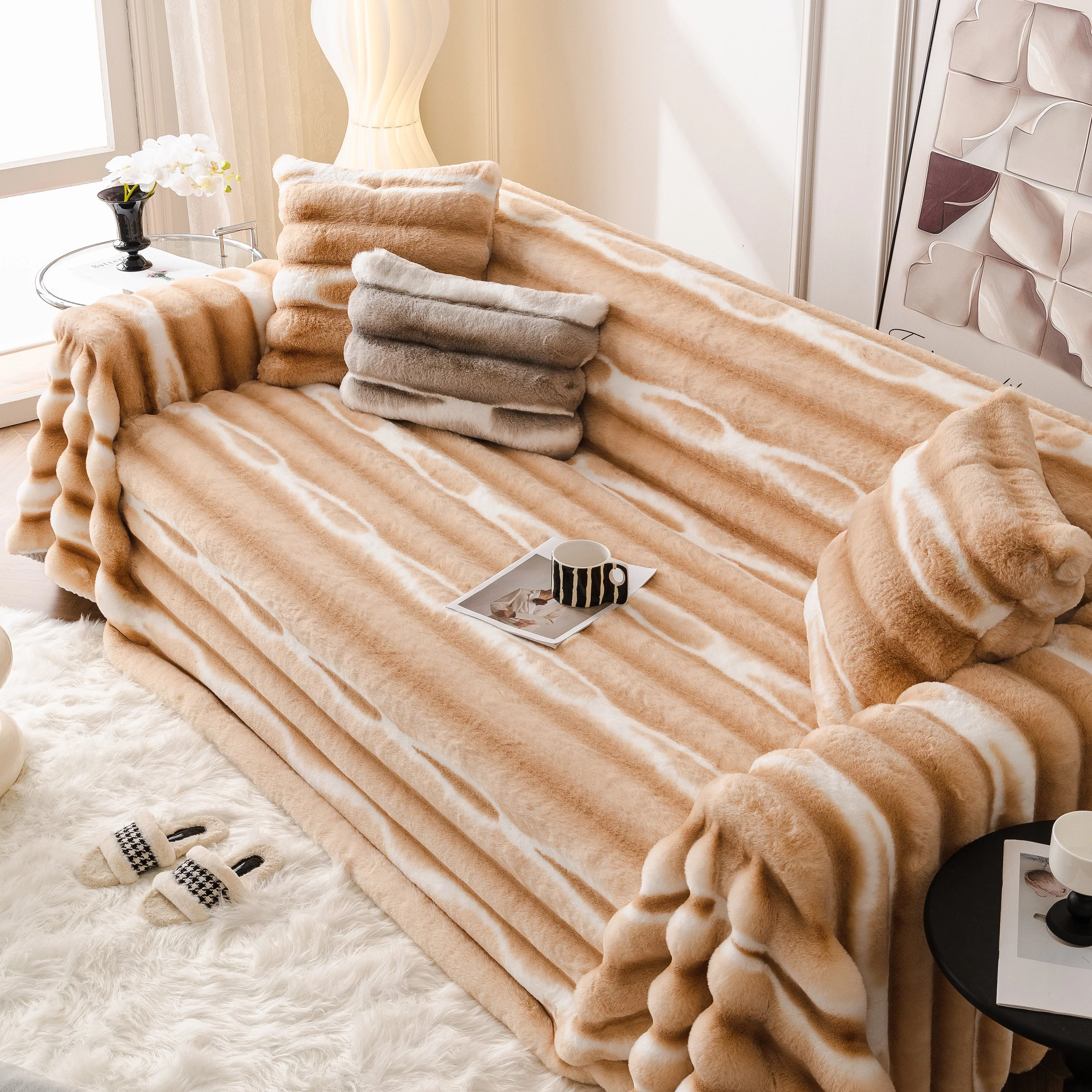 Ultra Soft Faux Fur Couch Cover – Large, Fluffy, and Elegant Sofa Throw Blanket - Image 160