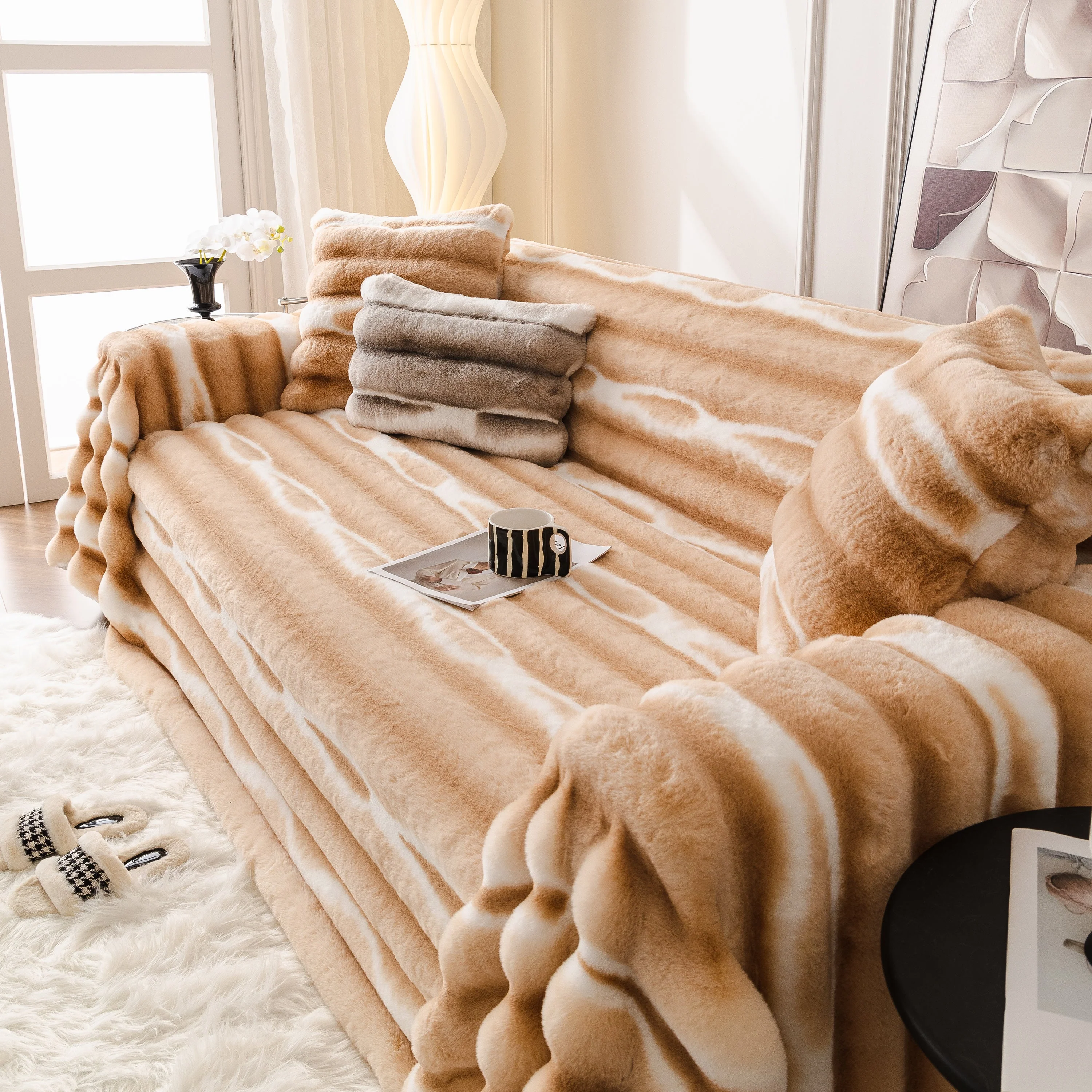 Ultra Soft Faux Fur Couch Cover – Large, Fluffy, and Elegant Sofa Throw Blanket - Image 162