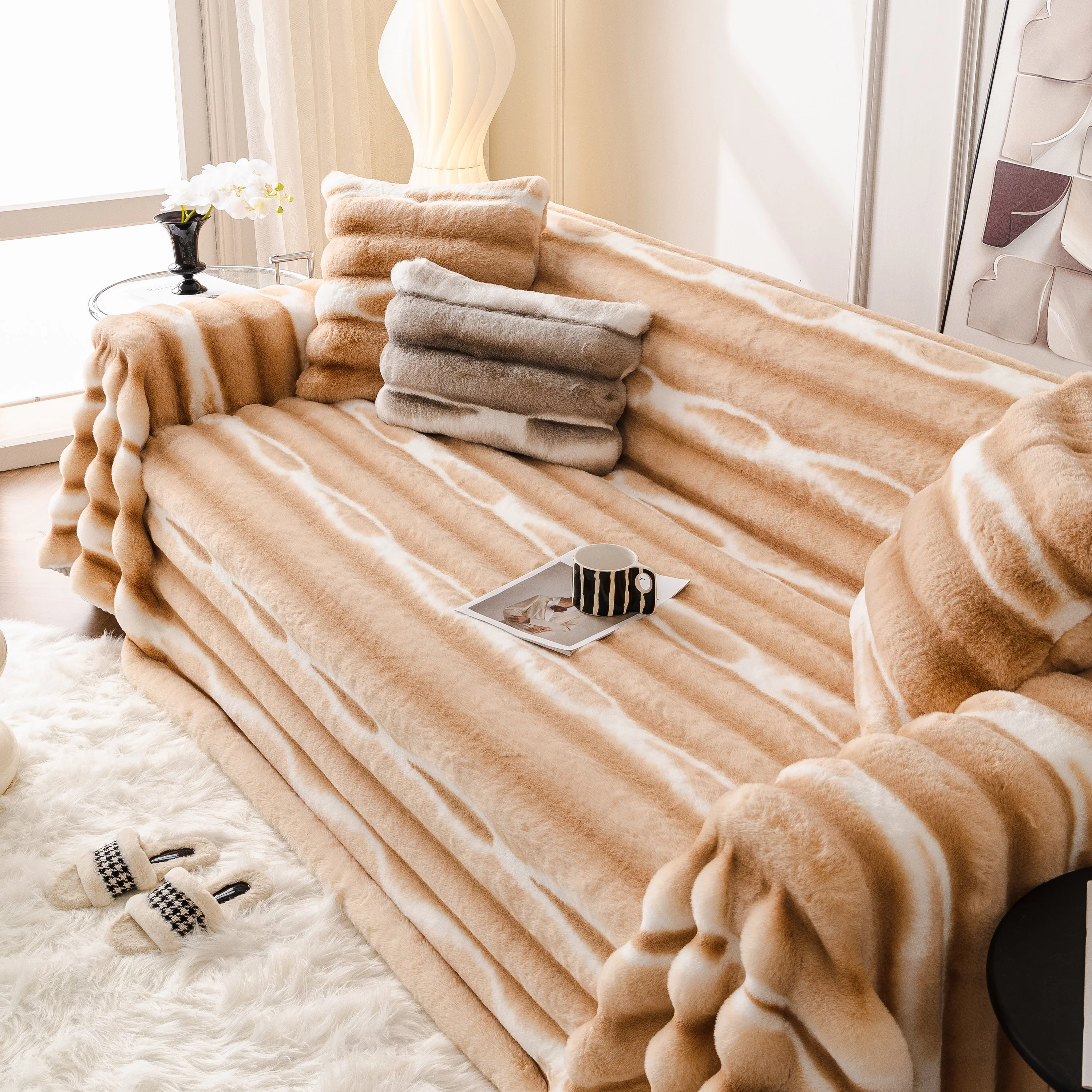 Ultra Soft Faux Fur Couch Cover – Large, Fluffy, and Elegant Sofa Throw Blanket - Image 163