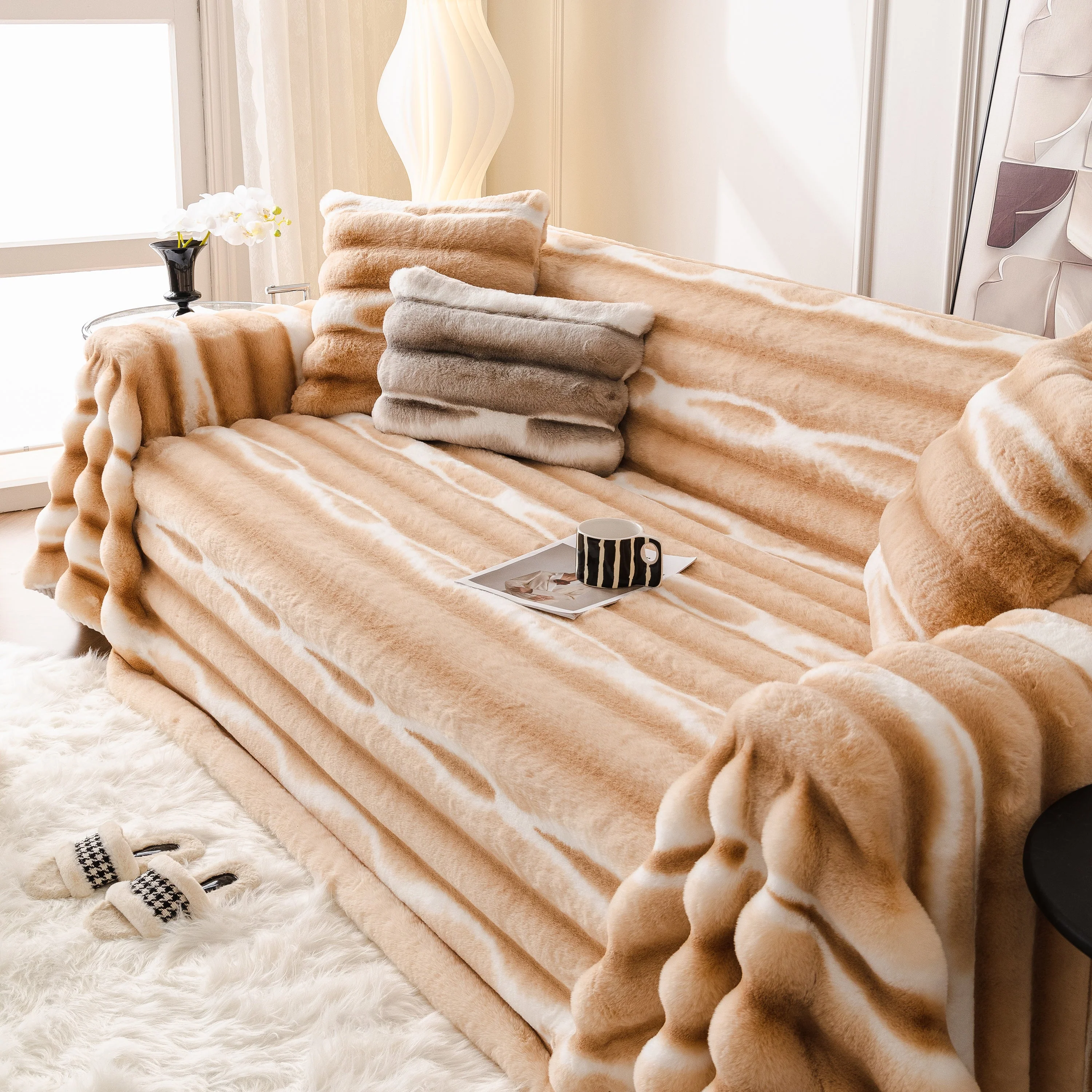 Ultra Soft Faux Fur Couch Cover – Large, Fluffy, and Elegant Sofa Throw Blanket - Image 164