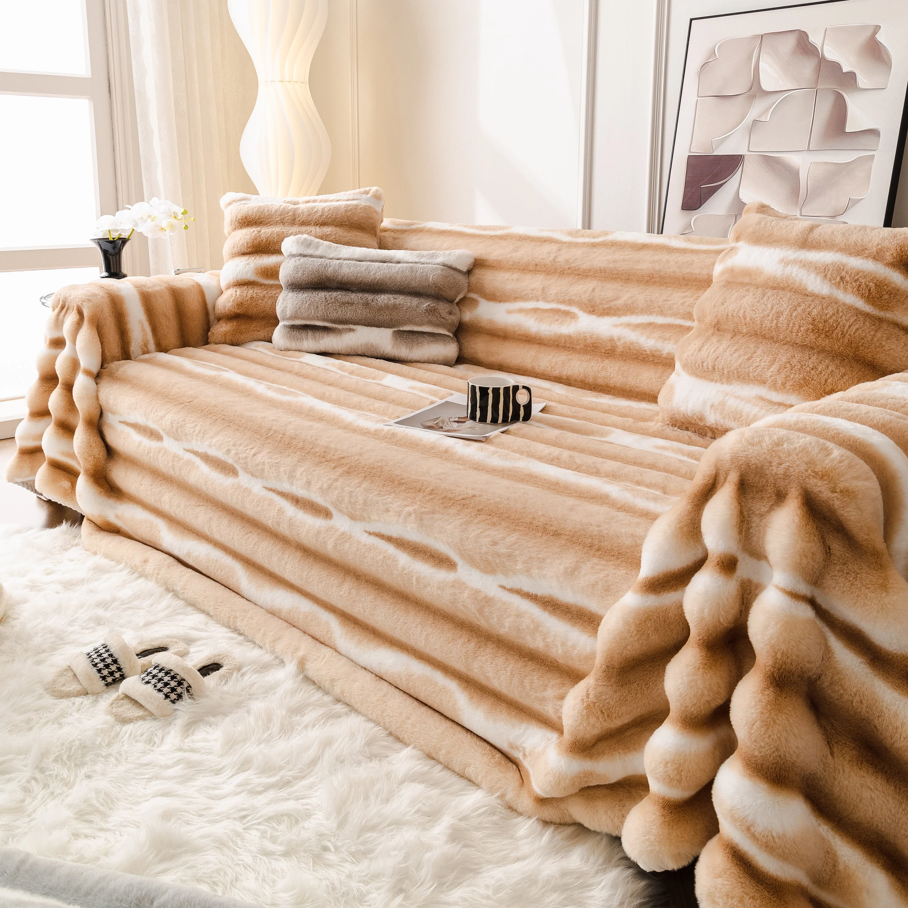 Ultra Soft Faux Fur Couch Cover – Large, Fluffy, and Elegant Sofa Throw Blanket - Image 166