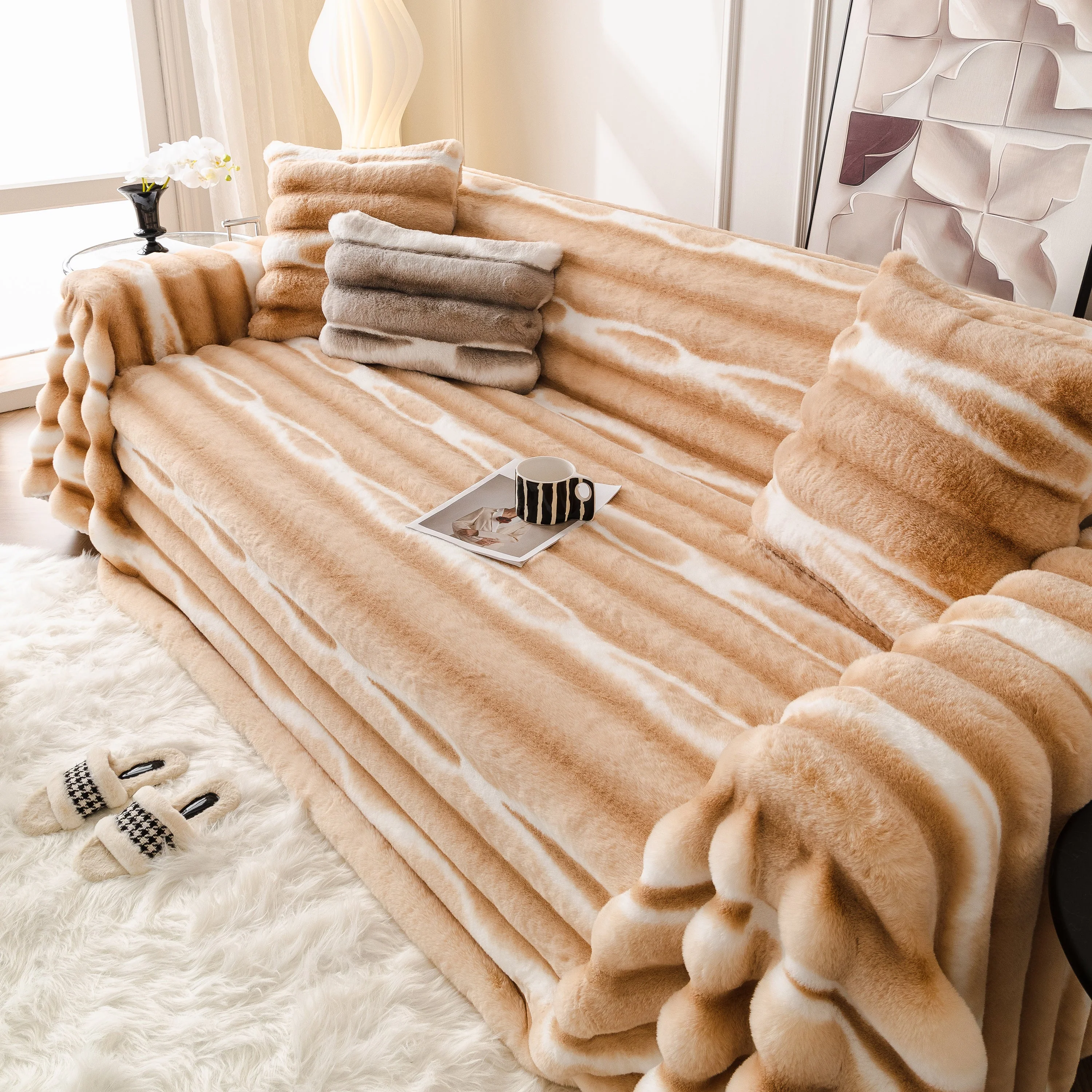 Ultra Soft Faux Fur Couch Cover – Large, Fluffy, and Elegant Sofa Throw Blanket - Image 167