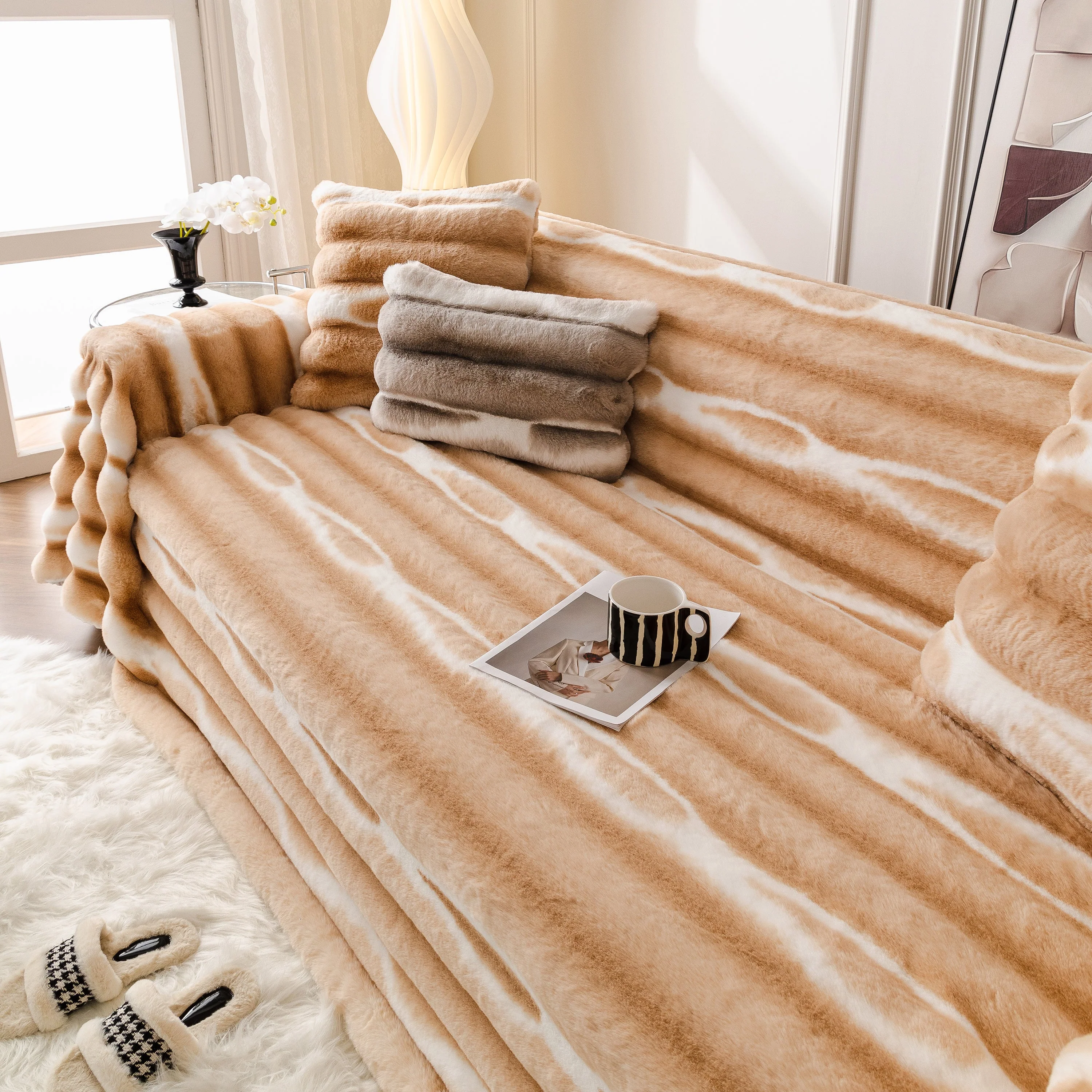 Ultra Soft Faux Fur Couch Cover – Large, Fluffy, and Elegant Sofa Throw Blanket - Image 168