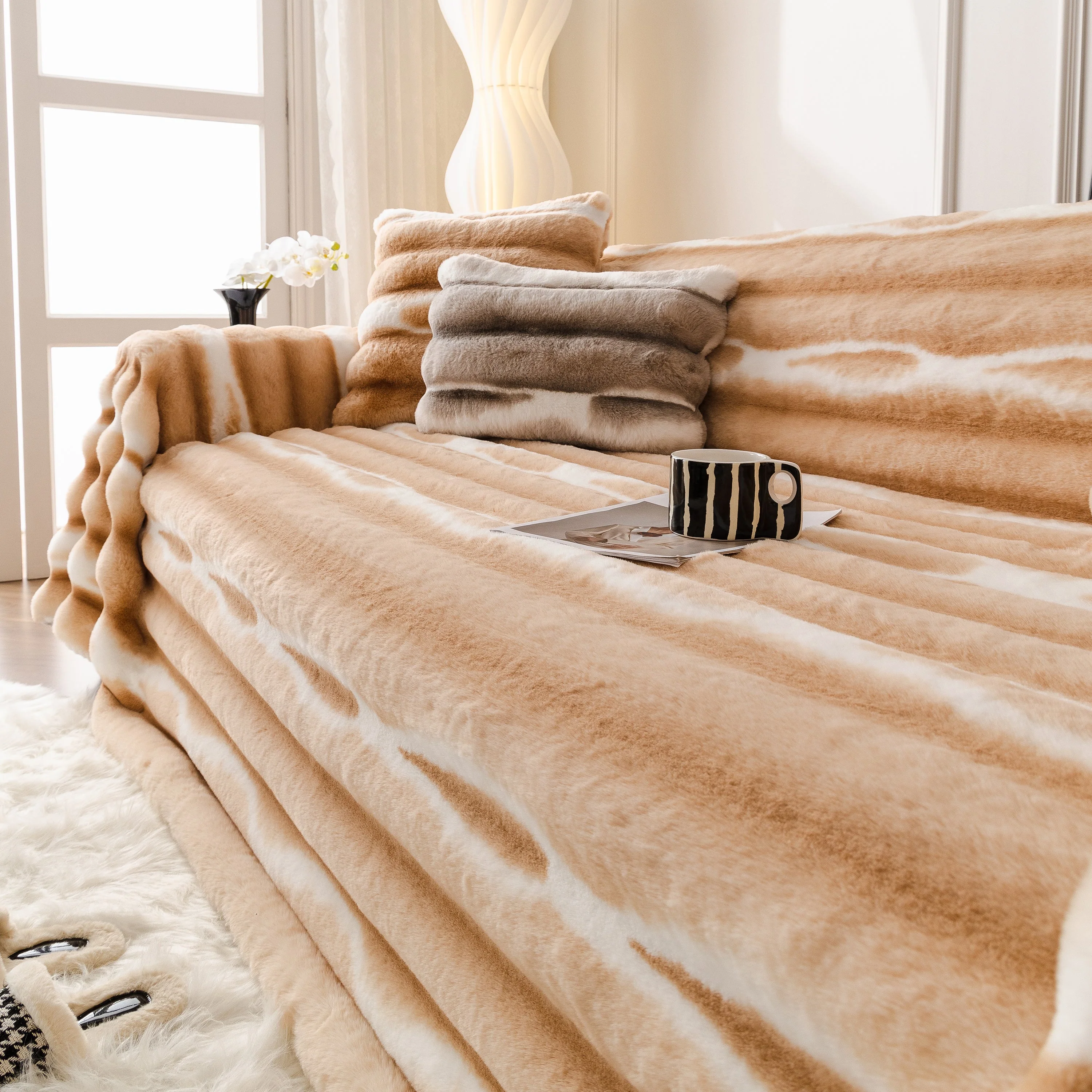 Ultra Soft Faux Fur Couch Cover – Large, Fluffy, and Elegant Sofa Throw Blanket - Image 169
