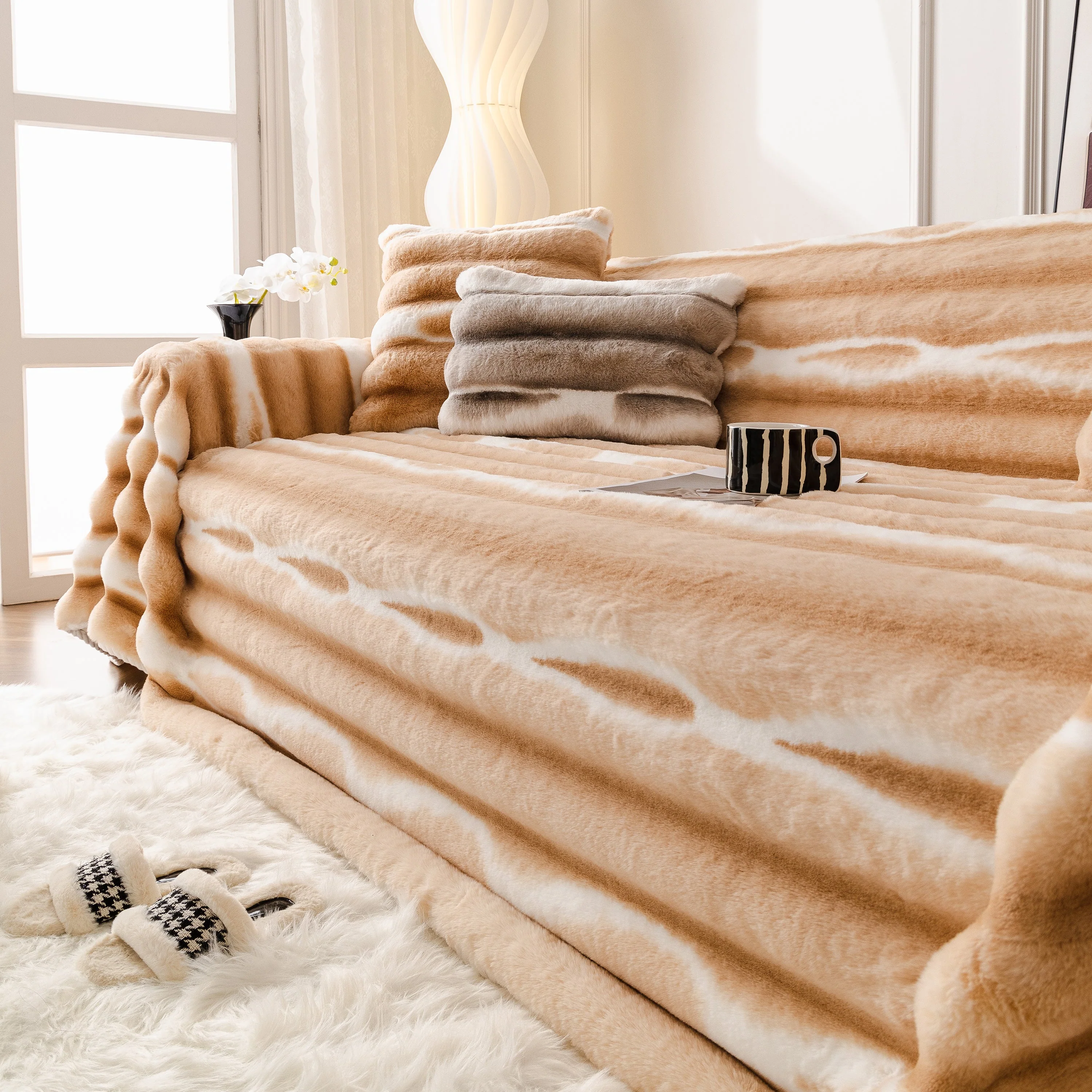 Ultra Soft Faux Fur Couch Cover – Large, Fluffy, and Elegant Sofa Throw Blanket - Image 170