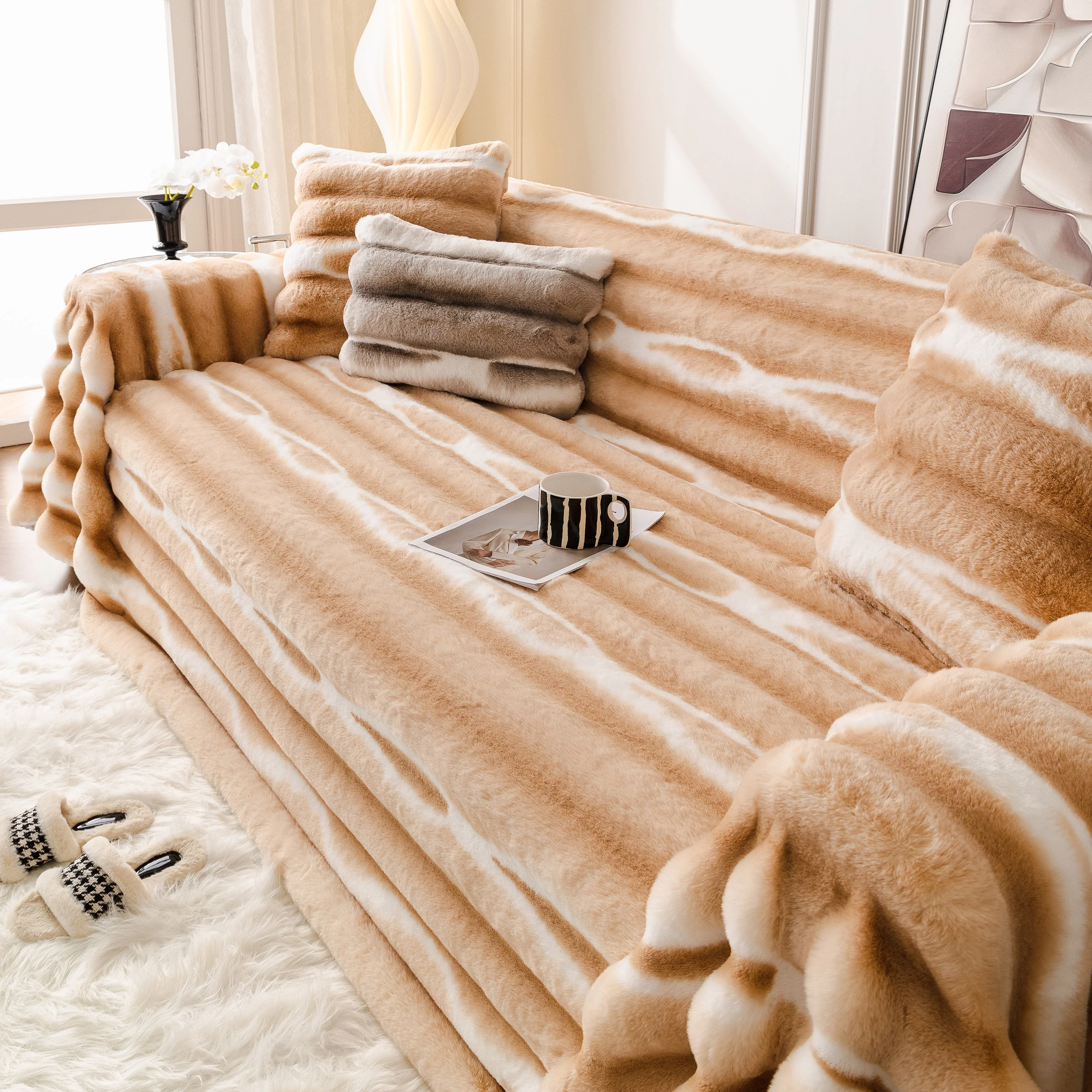 Ultra Soft Faux Fur Couch Cover – Large, Fluffy, and Elegant Sofa Throw Blanket - Image 171