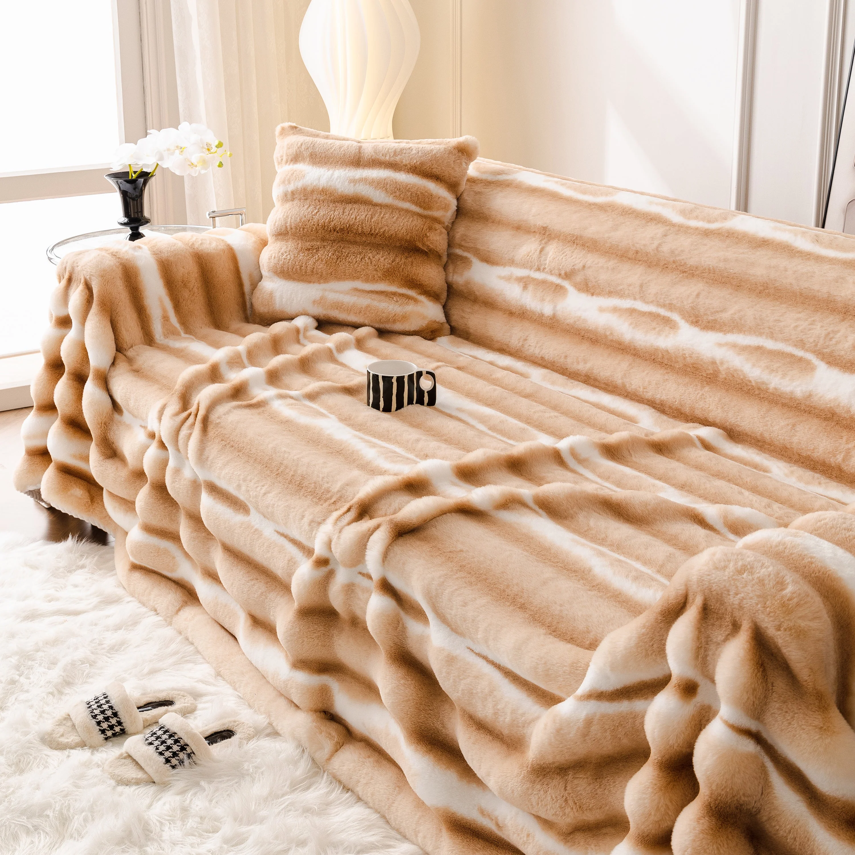 Ultra Soft Faux Fur Couch Cover – Large, Fluffy, and Elegant Sofa Throw Blanket - Image 178