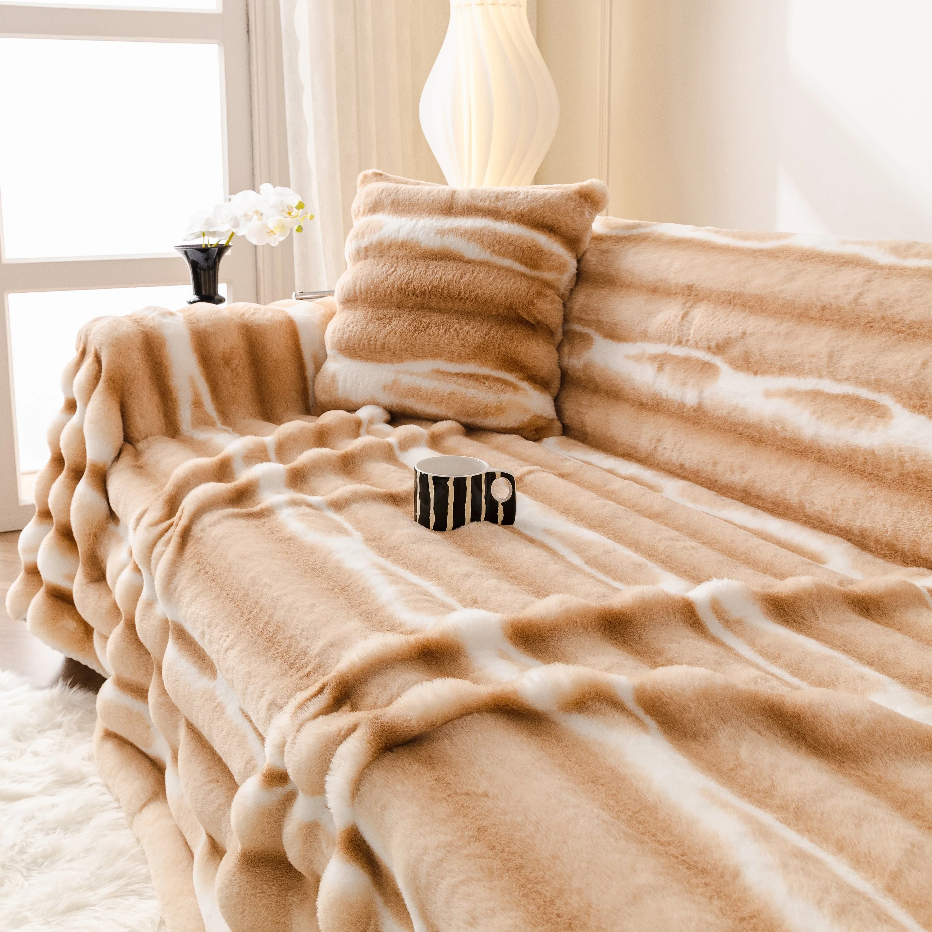 Ultra Soft Faux Fur Couch Cover – Large, Fluffy, and Elegant Sofa Throw Blanket - Image 179