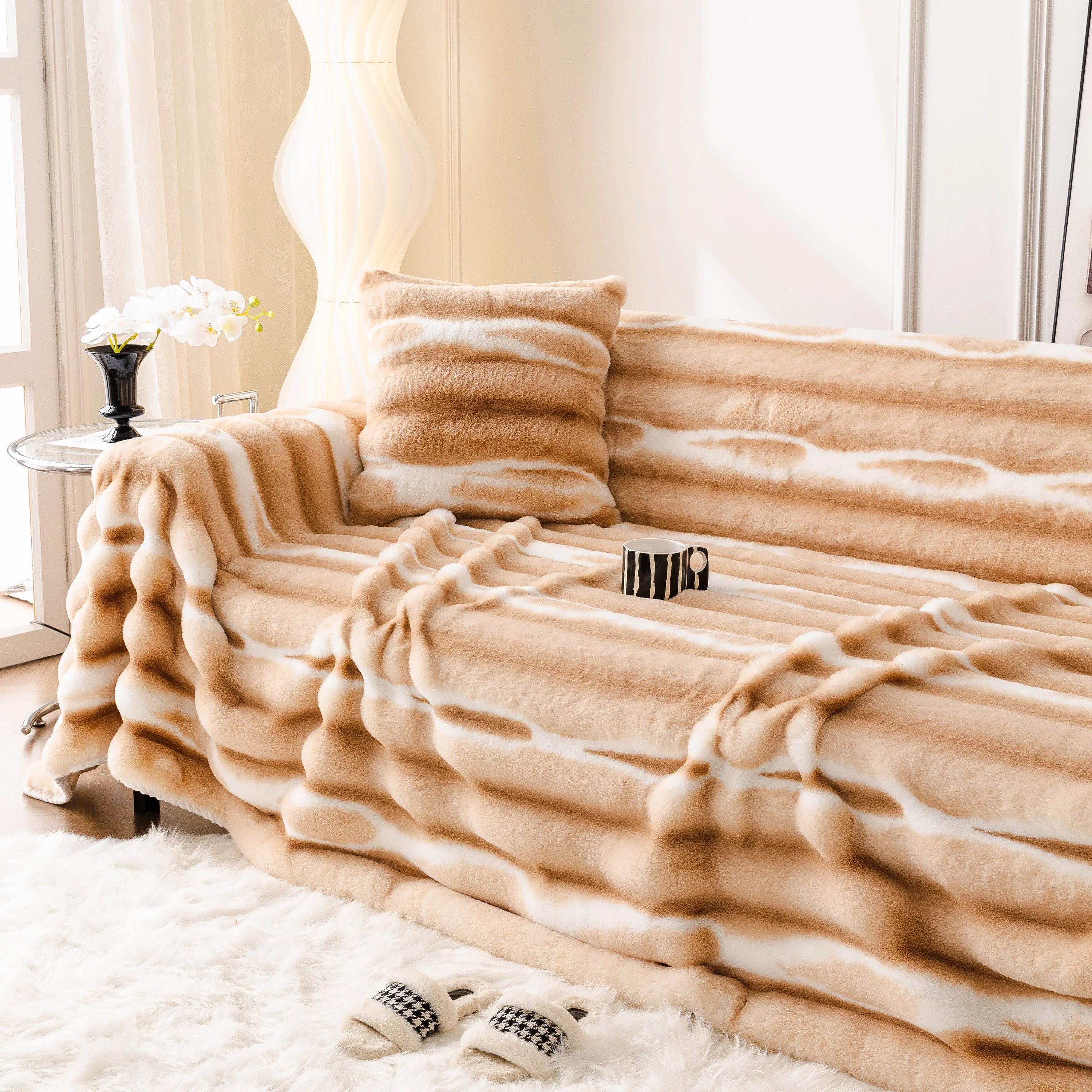 Ultra Soft Faux Fur Couch Cover – Large, Fluffy, and Elegant Sofa Throw Blanket - Image 180