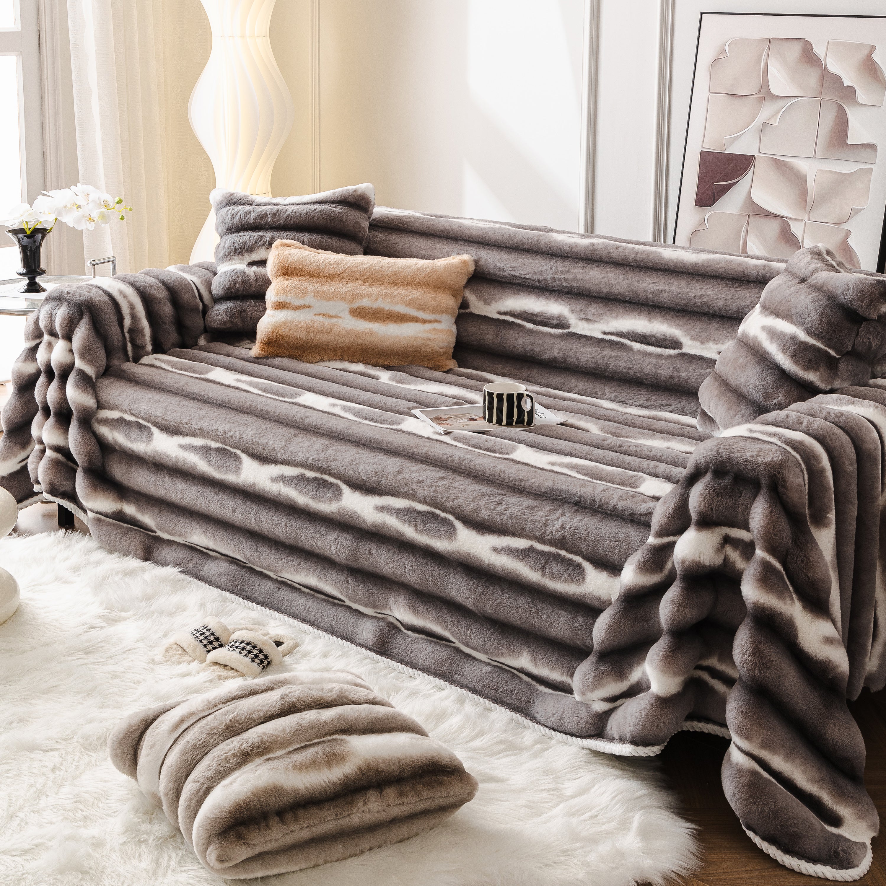Ultra Soft Faux Fur Couch Cover – Large, Fluffy, and Elegant Sofa Throw Blanket - Image 41