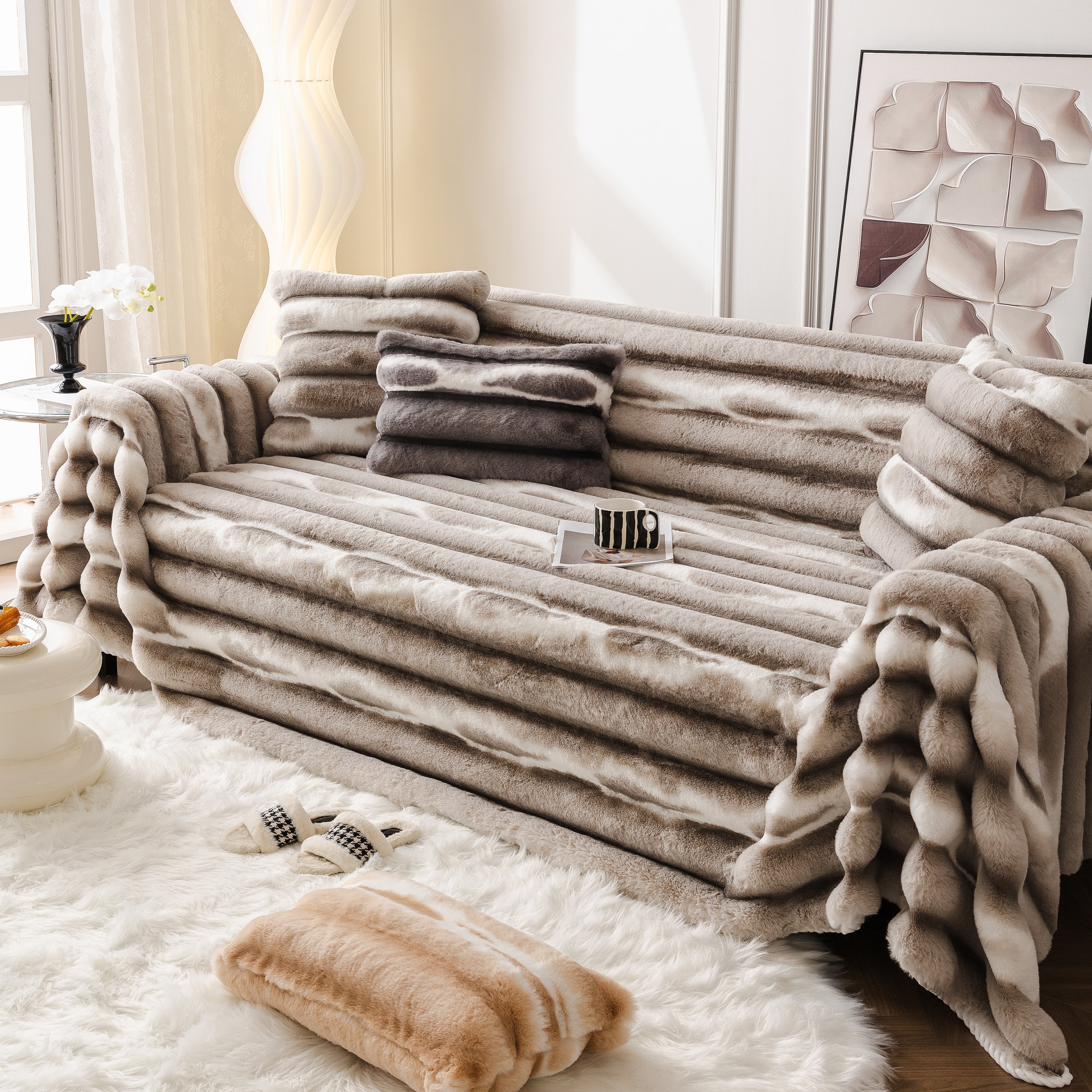 Ultra Soft Faux Fur Couch Cover – Large, Fluffy, and Elegant Sofa Throw Blanket - Image 42