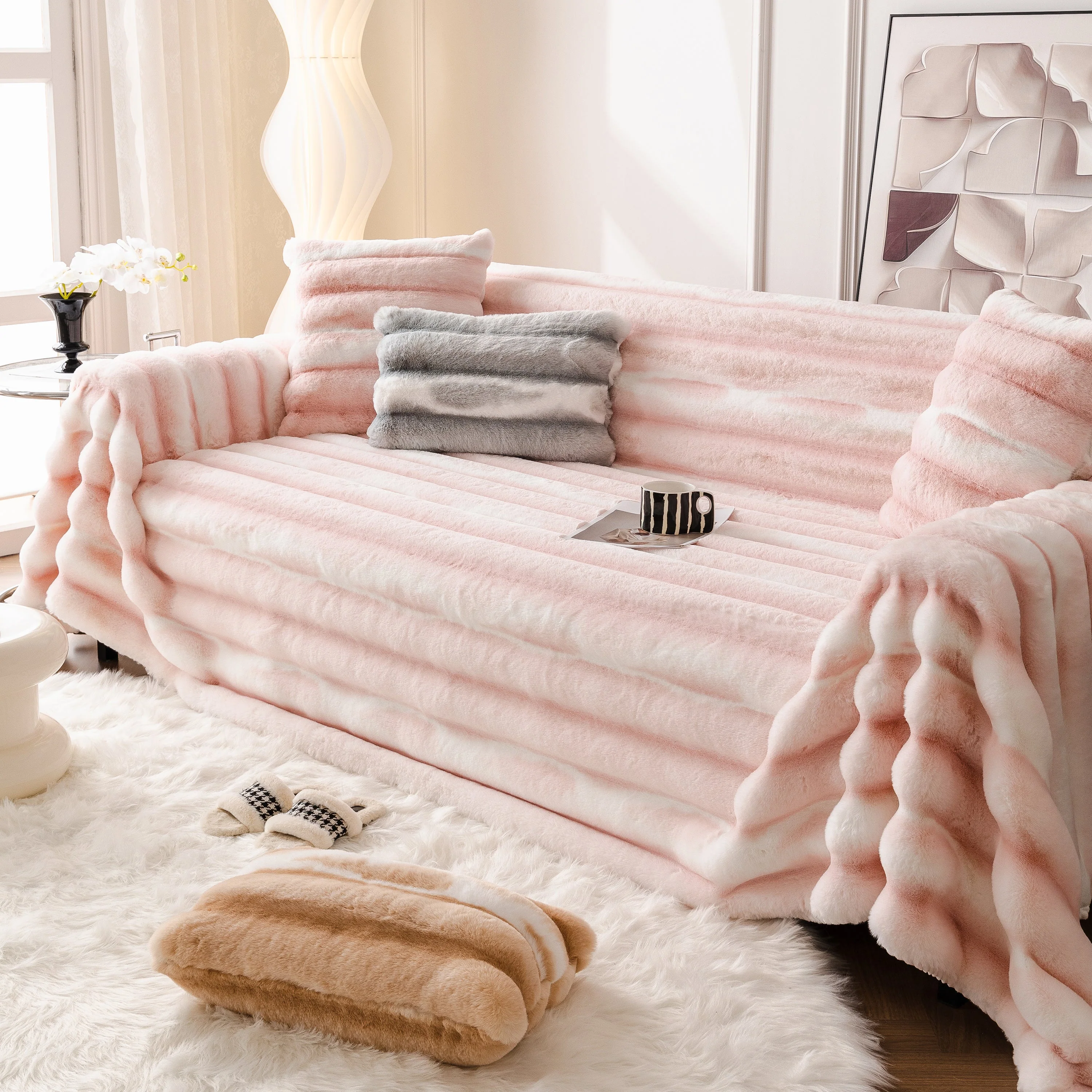 Ultra Soft Faux Fur Couch Cover – Large, Fluffy, and Elegant Sofa Throw Blanket - Image 43