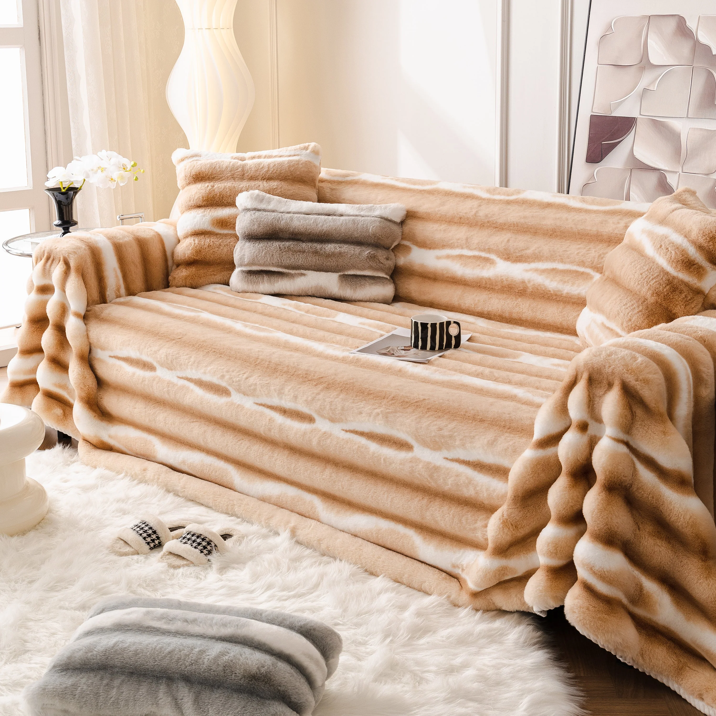 Ultra Soft Faux Fur Couch Cover – Large, Fluffy, and Elegant Sofa Throw Blanket - Image 44