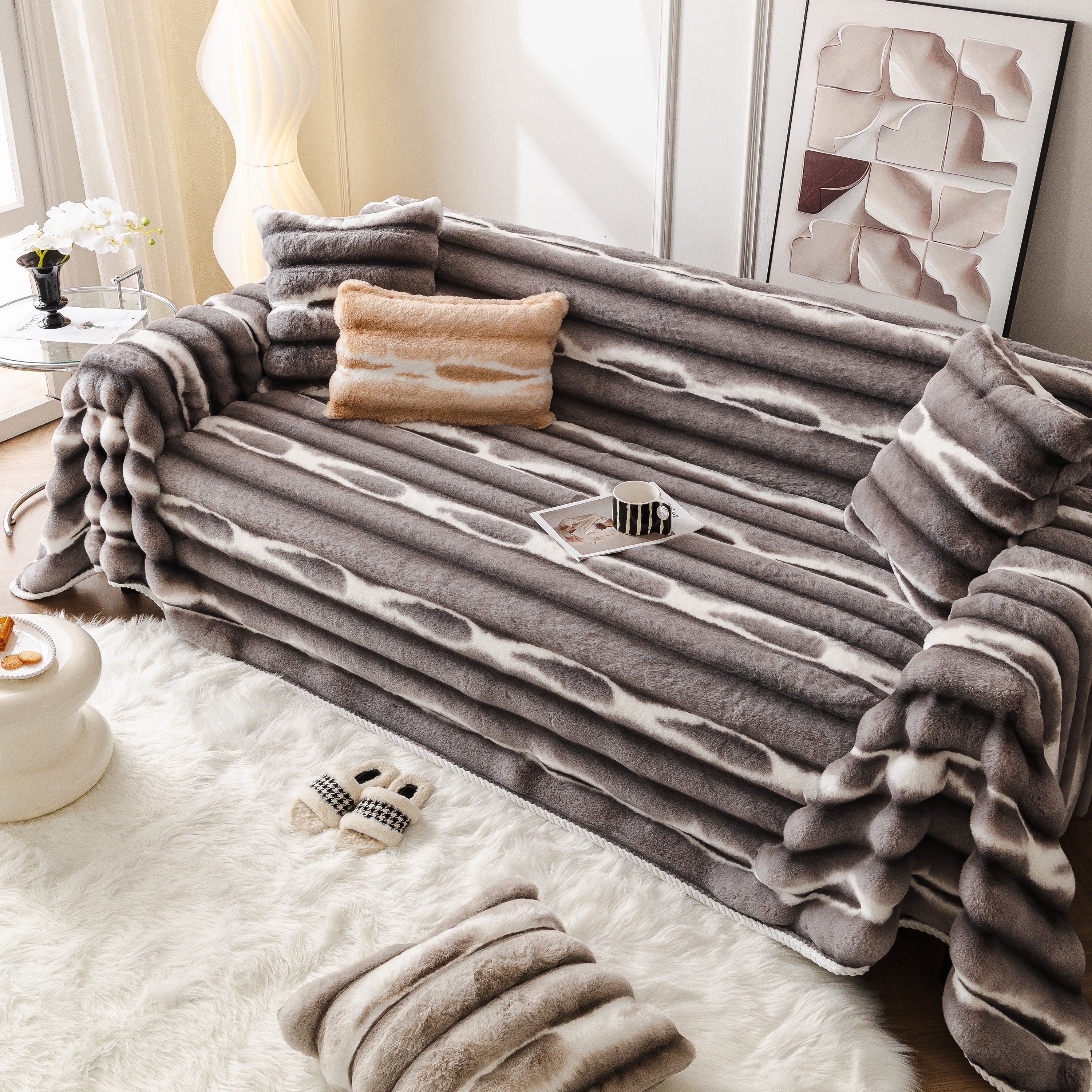 Ultra Soft Faux Fur Couch Cover – Large, Fluffy, and Elegant Sofa Throw Blanket - Image 55