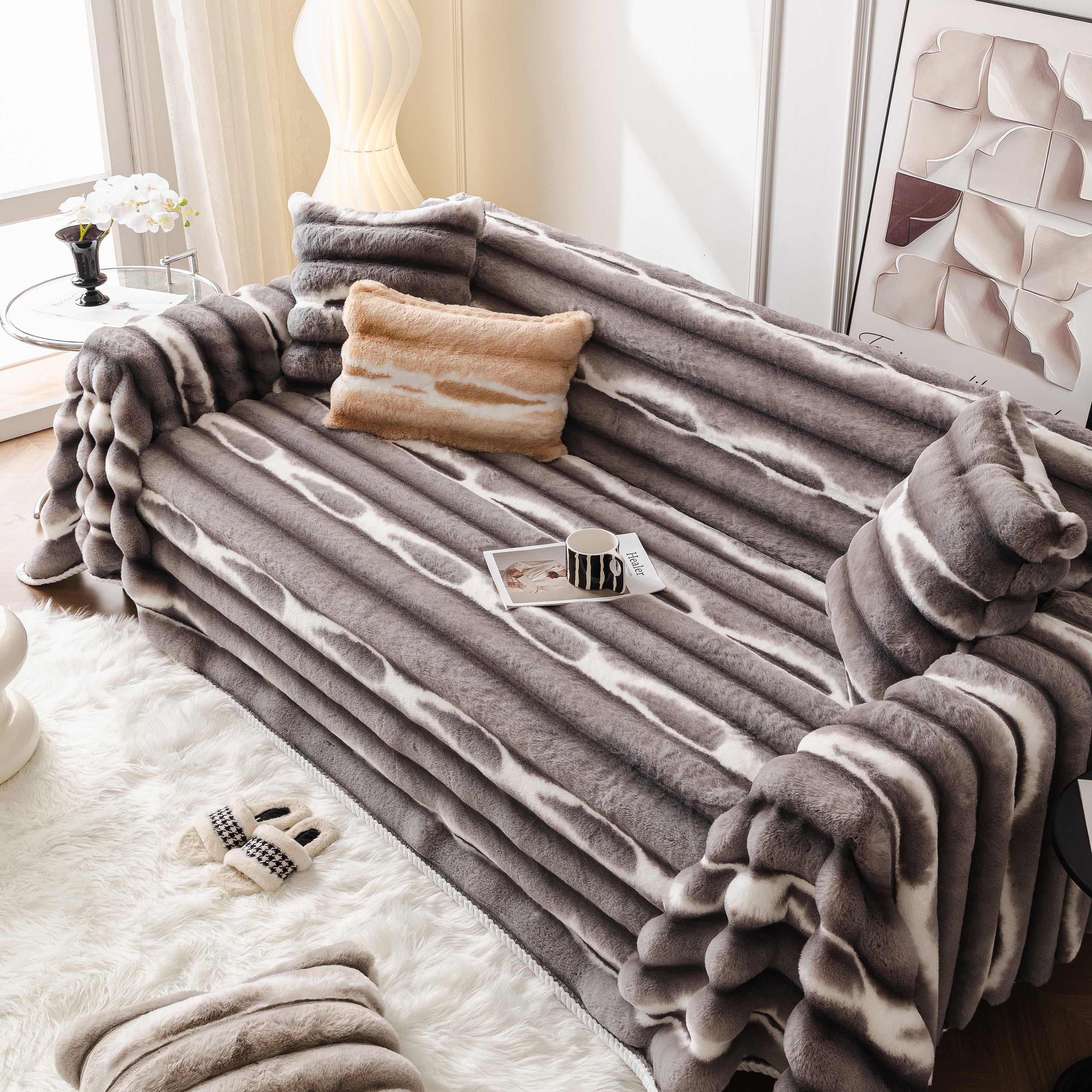 Ultra Soft Faux Fur Couch Cover – Large, Fluffy, and Elegant Sofa Throw Blanket - Image 56
