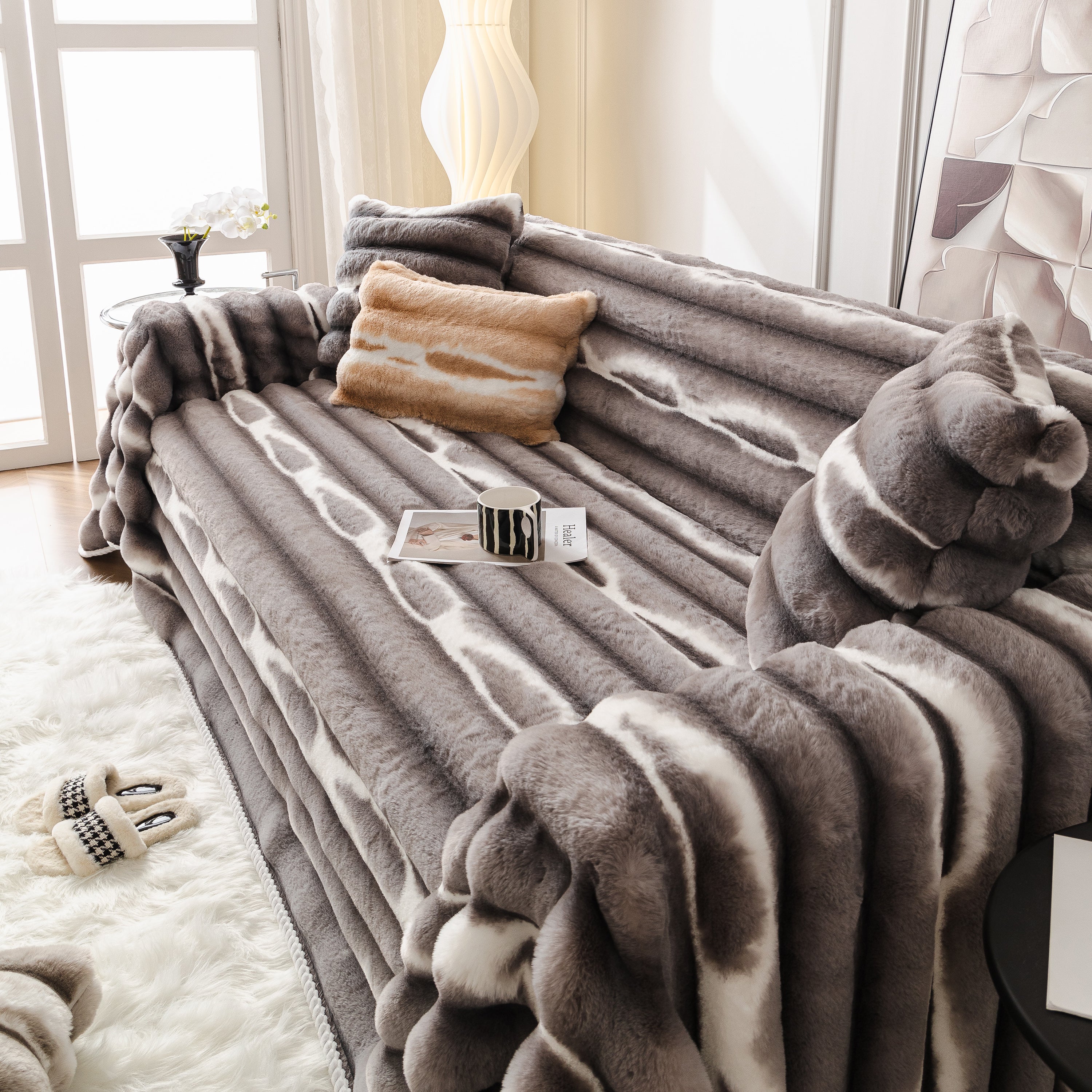 Ultra Soft Faux Fur Couch Cover – Large, Fluffy, and Elegant Sofa Throw Blanket - Image 57