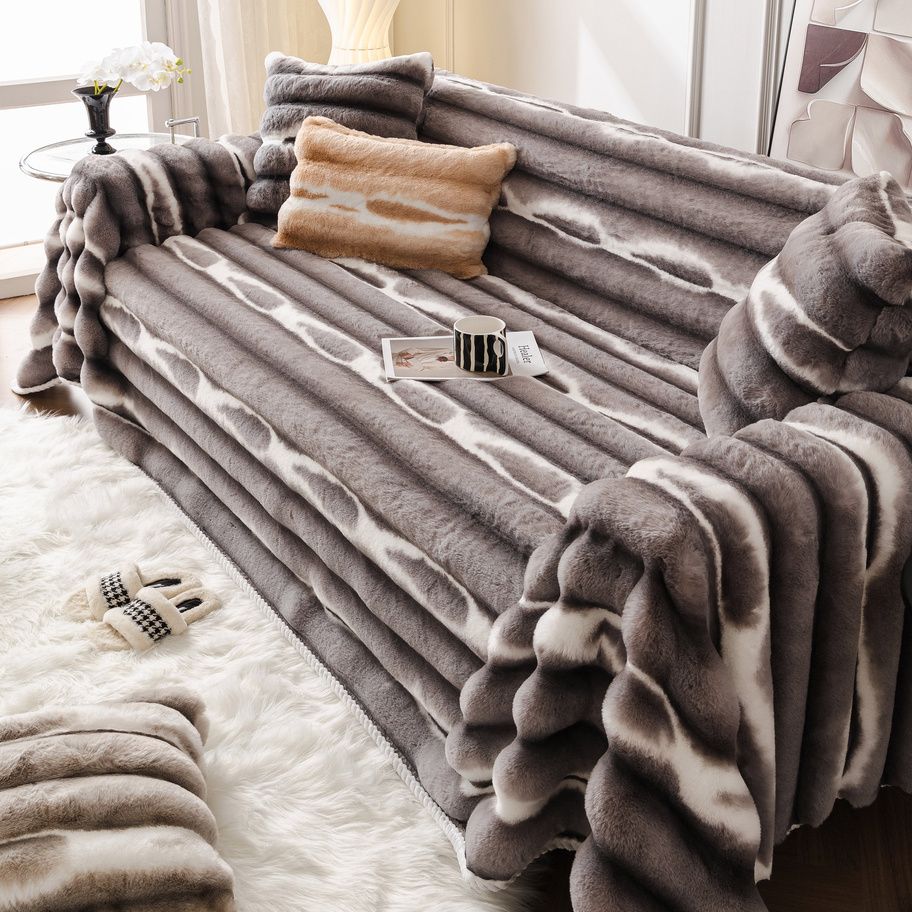 Ultra Soft Faux Fur Couch Cover – Large, Fluffy, and Elegant Sofa Throw Blanket - Image 58