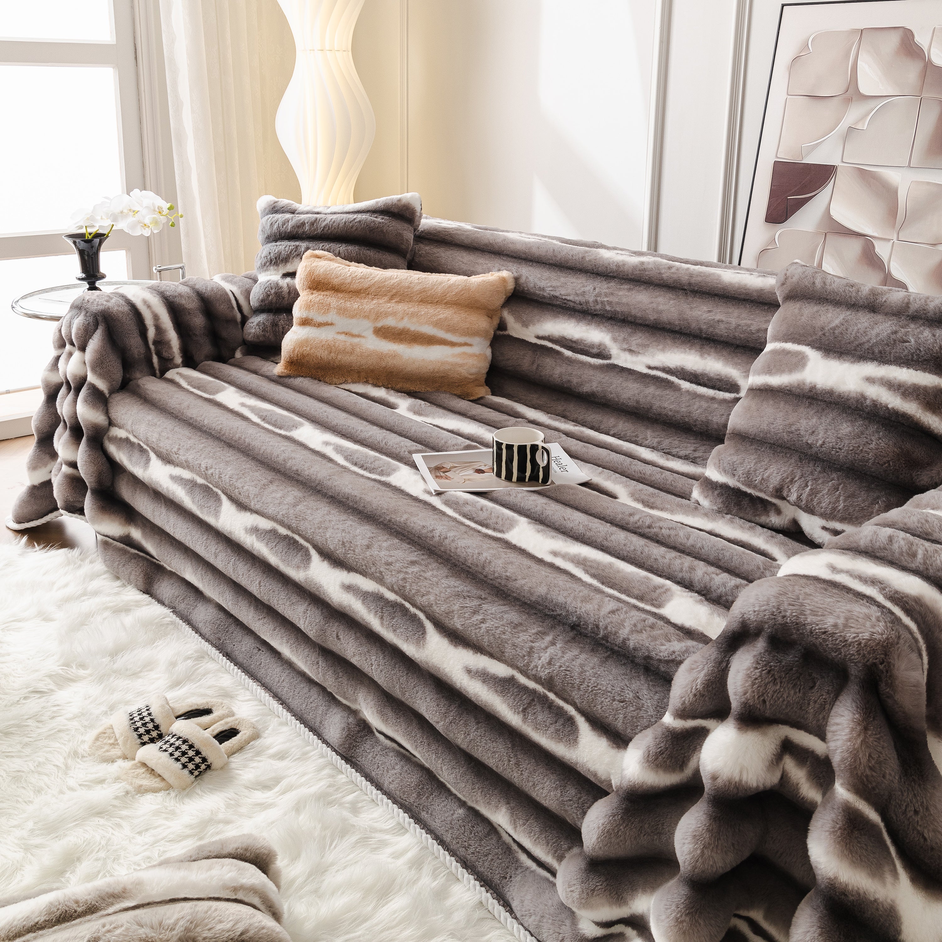 Ultra Soft Faux Fur Couch Cover – Large, Fluffy, and Elegant Sofa Throw Blanket - Image 63