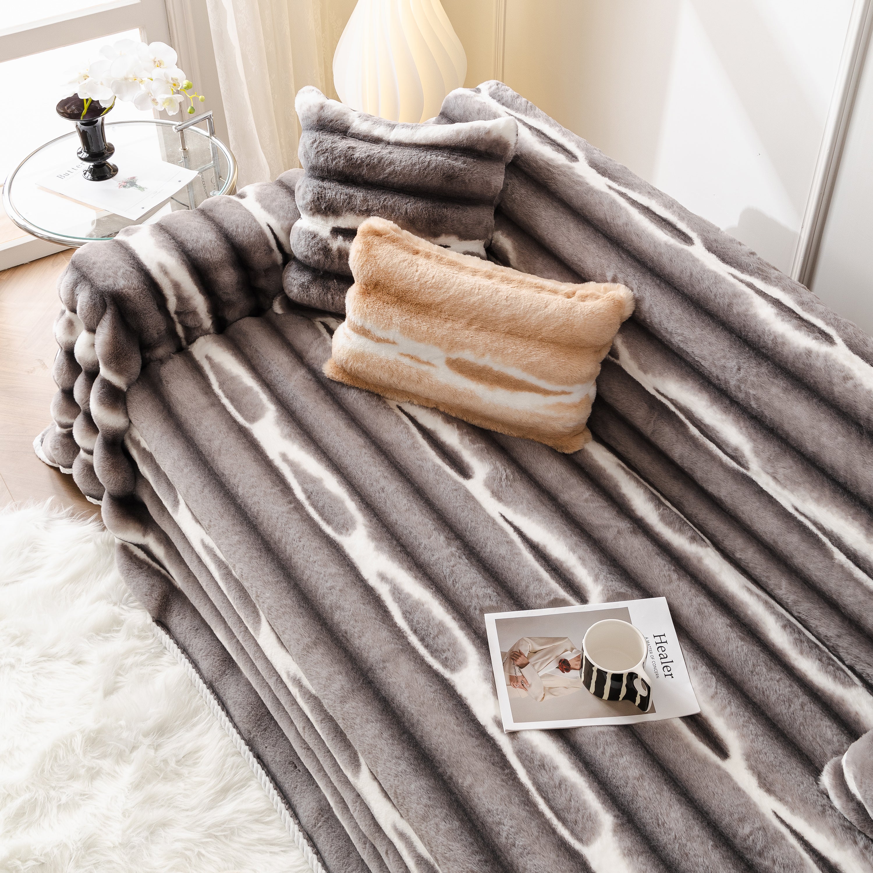Ultra Soft Faux Fur Couch Cover – Large, Fluffy, and Elegant Sofa Throw Blanket - Image 74