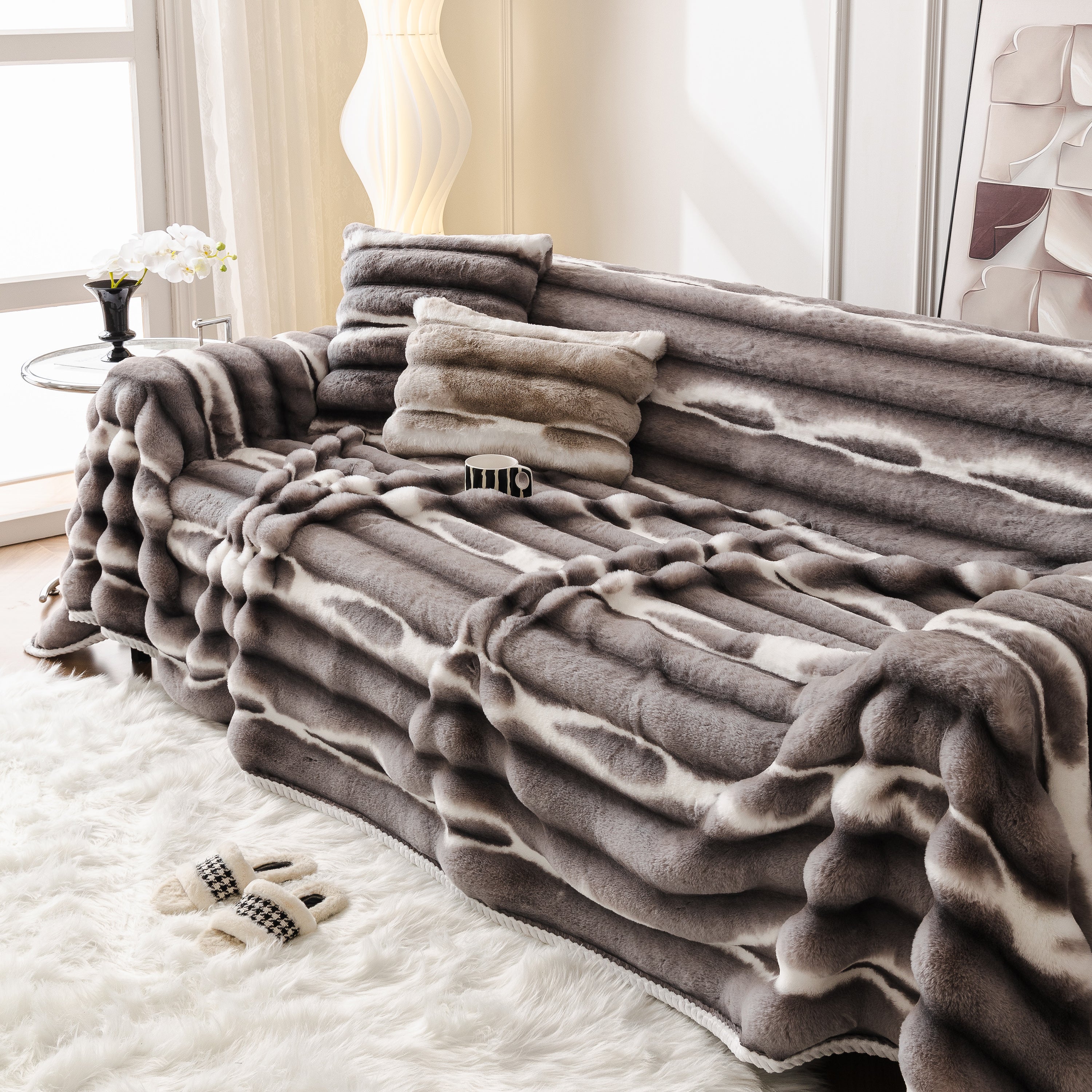 Ultra Soft Faux Fur Couch Cover – Large, Fluffy, and Elegant Sofa Throw Blanket - Image 76