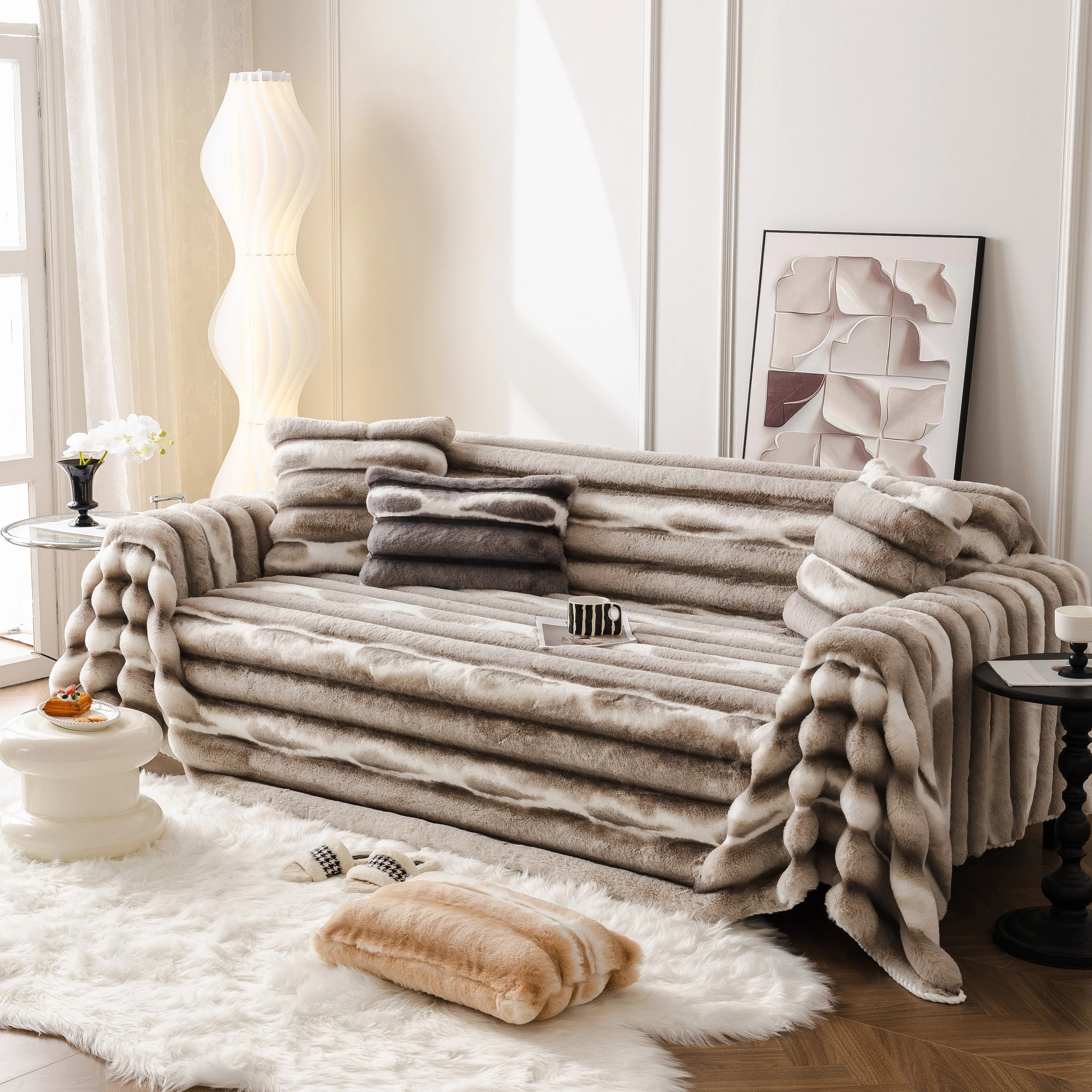 Ultra Soft Faux Fur Couch Cover – Large, Fluffy, and Elegant Sofa Throw Blanket - Image 92