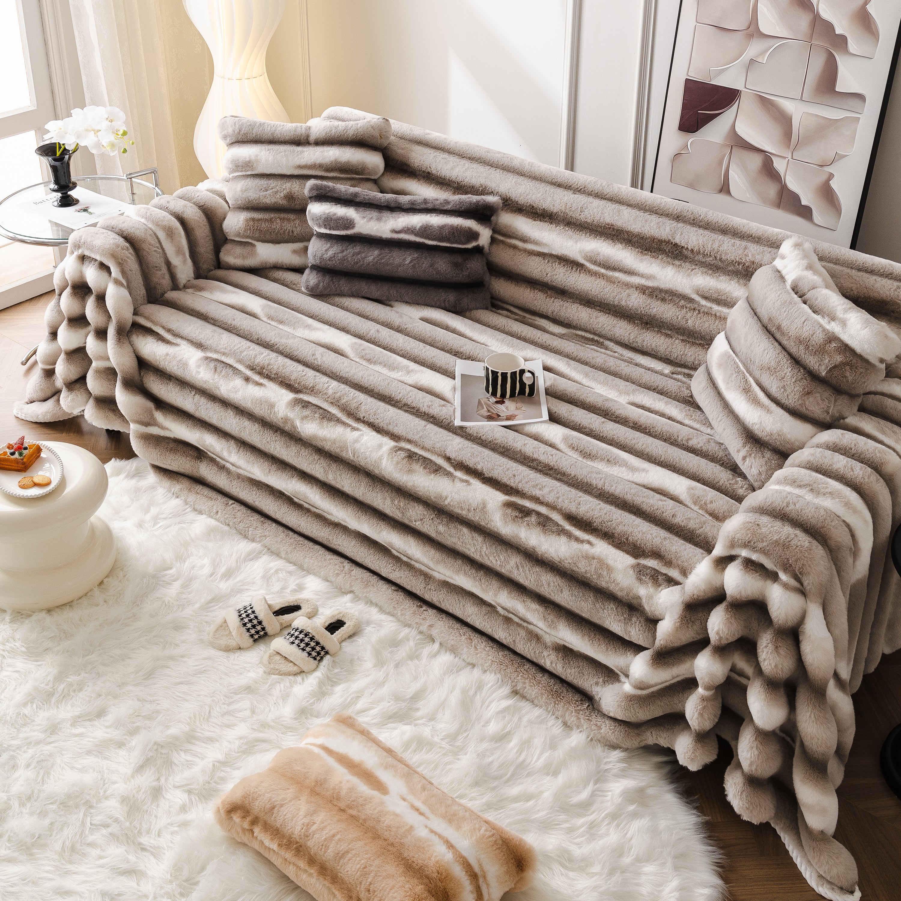Ultra Soft Faux Fur Couch Cover – Large, Fluffy, and Elegant Sofa Throw Blanket - Image 93