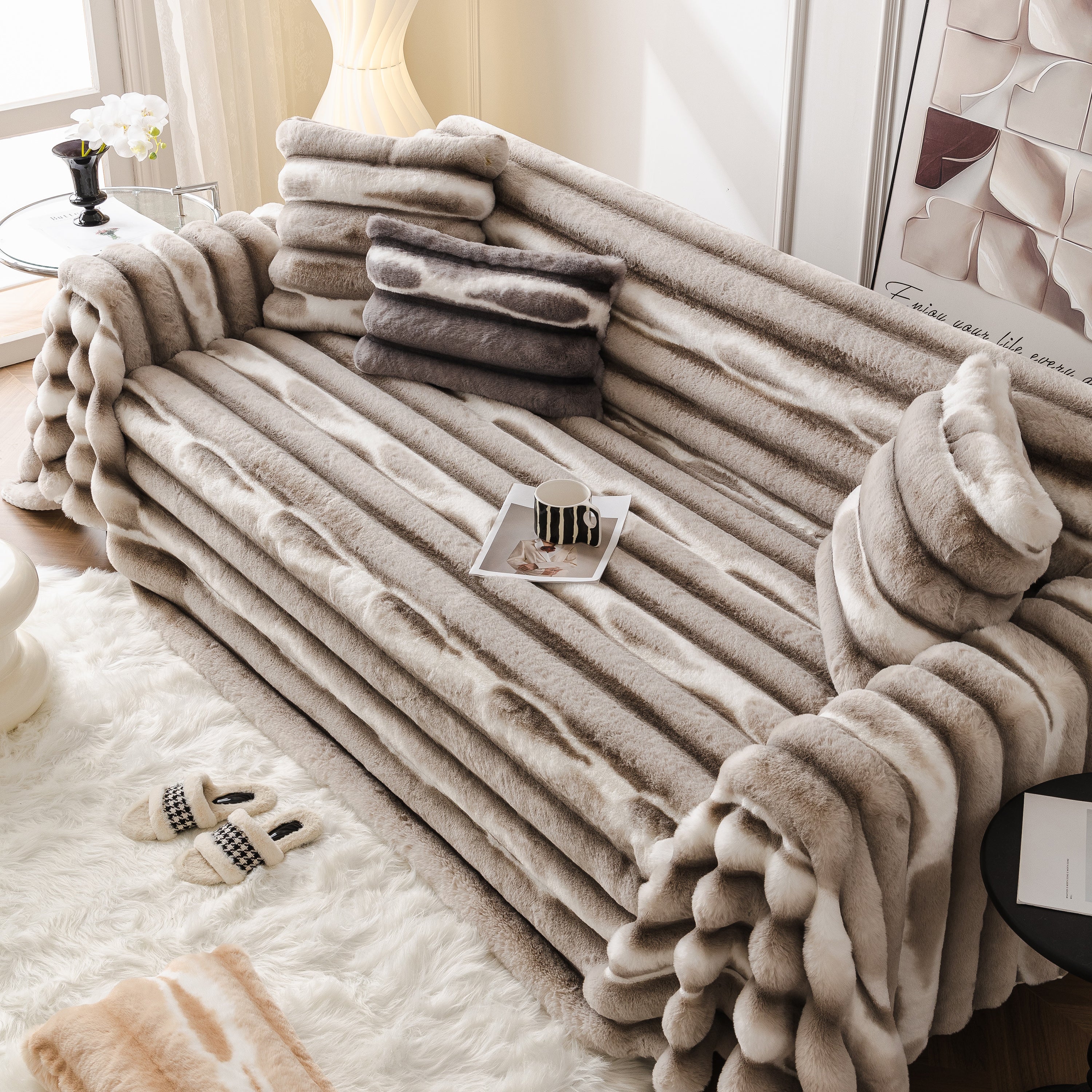 Ultra Soft Faux Fur Couch Cover – Large, Fluffy, and Elegant Sofa Throw Blanket - Image 94